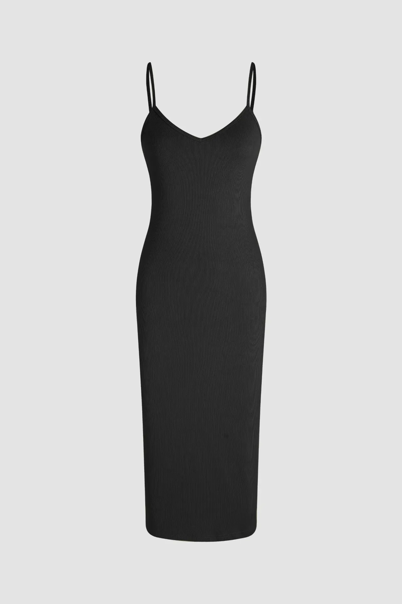 V-Neck Bodycon Midi Dress with Thin Straps