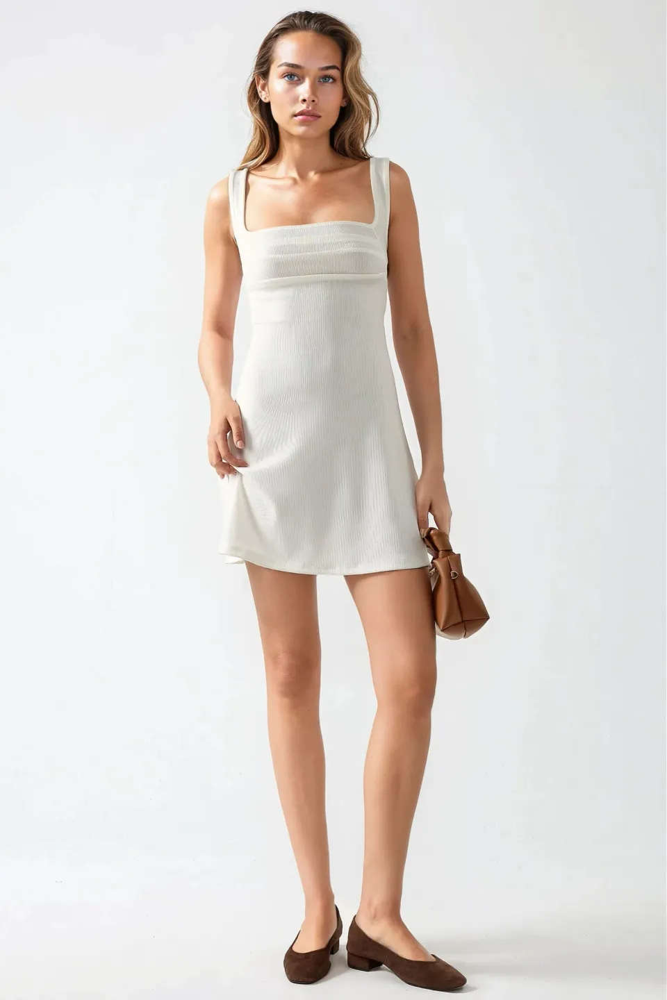 Ruched Square-Neck Mini Dress