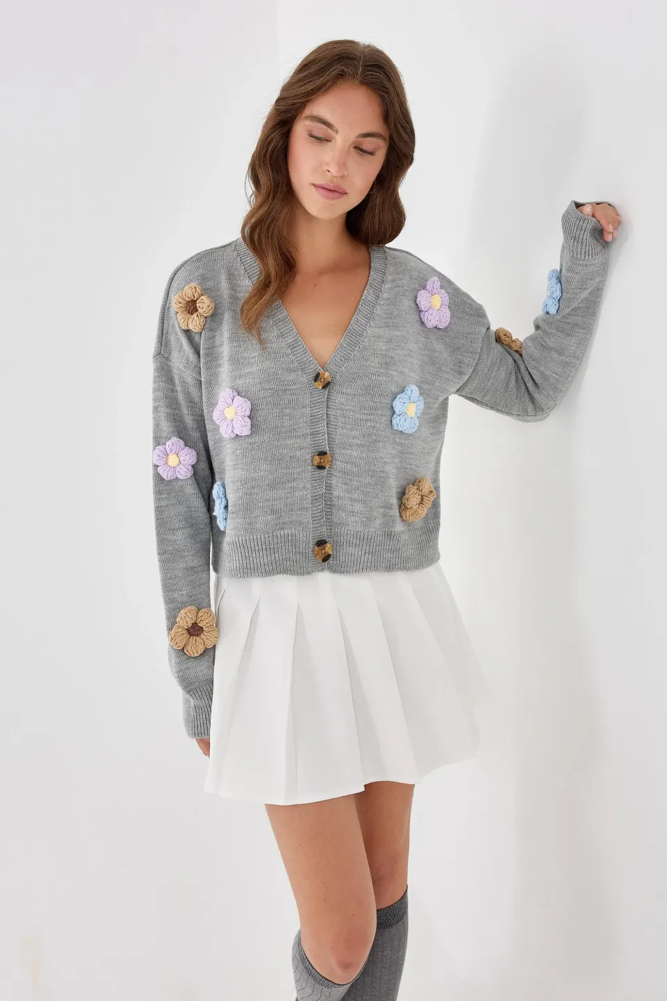 Floral V-Neck Relaxed Fit Cardigan
