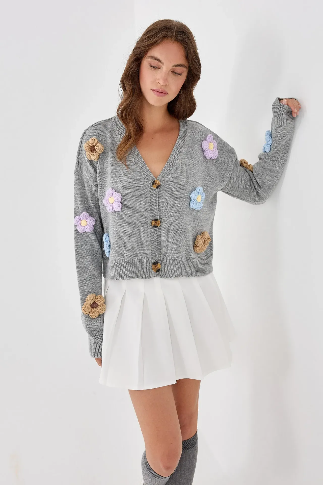 Floral V-Neck Relaxed Fit Cardigan