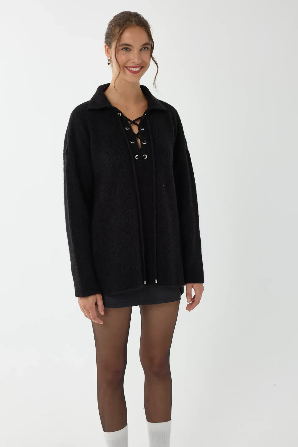 Relaxed Fit Shirt Collar Sweater