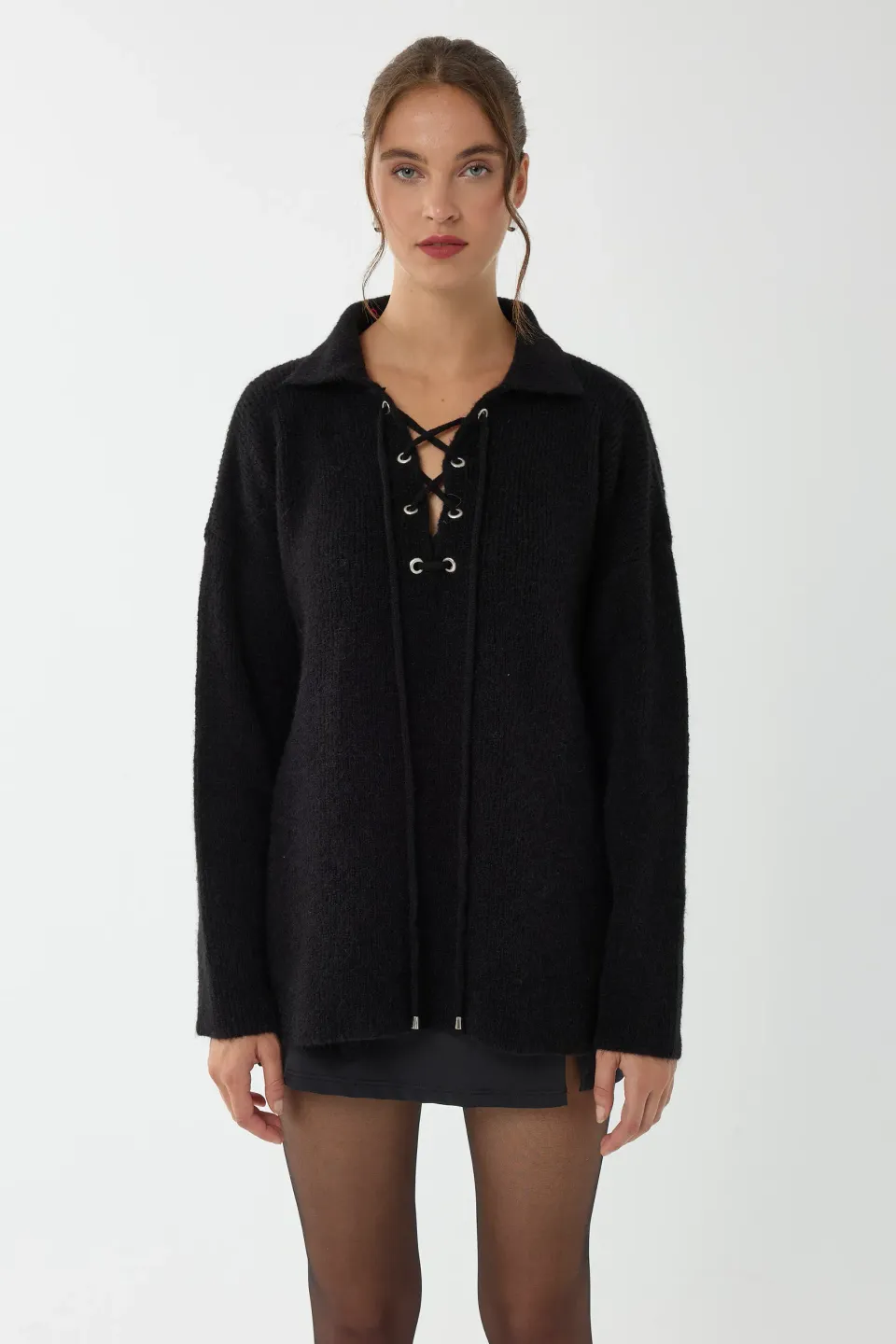 Relaxed Fit Shirt Collar Sweater