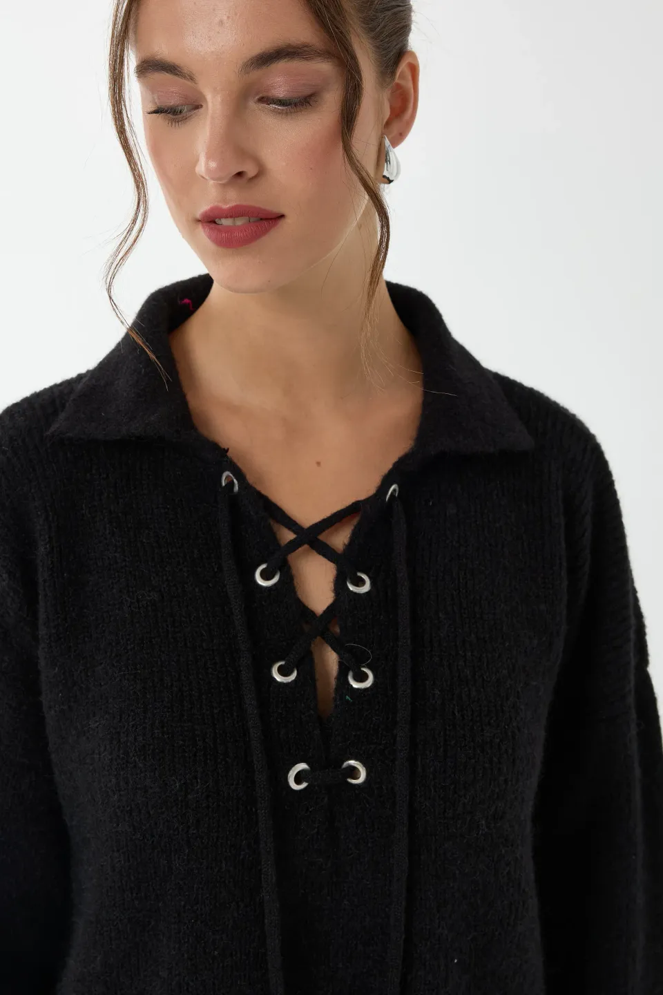 Relaxed Fit Shirt Collar Sweater