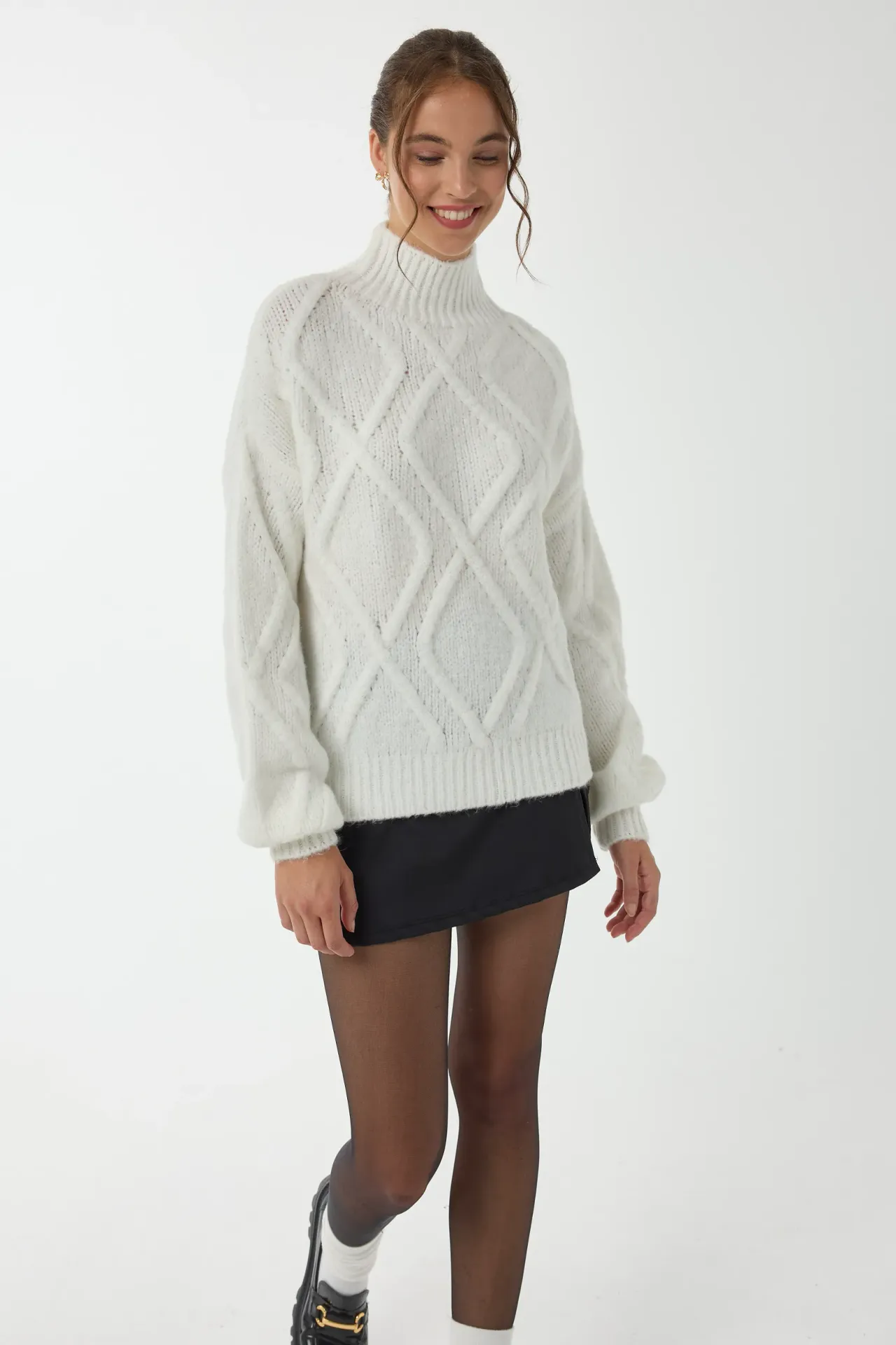 Textured Oversized High-Neck Sweater