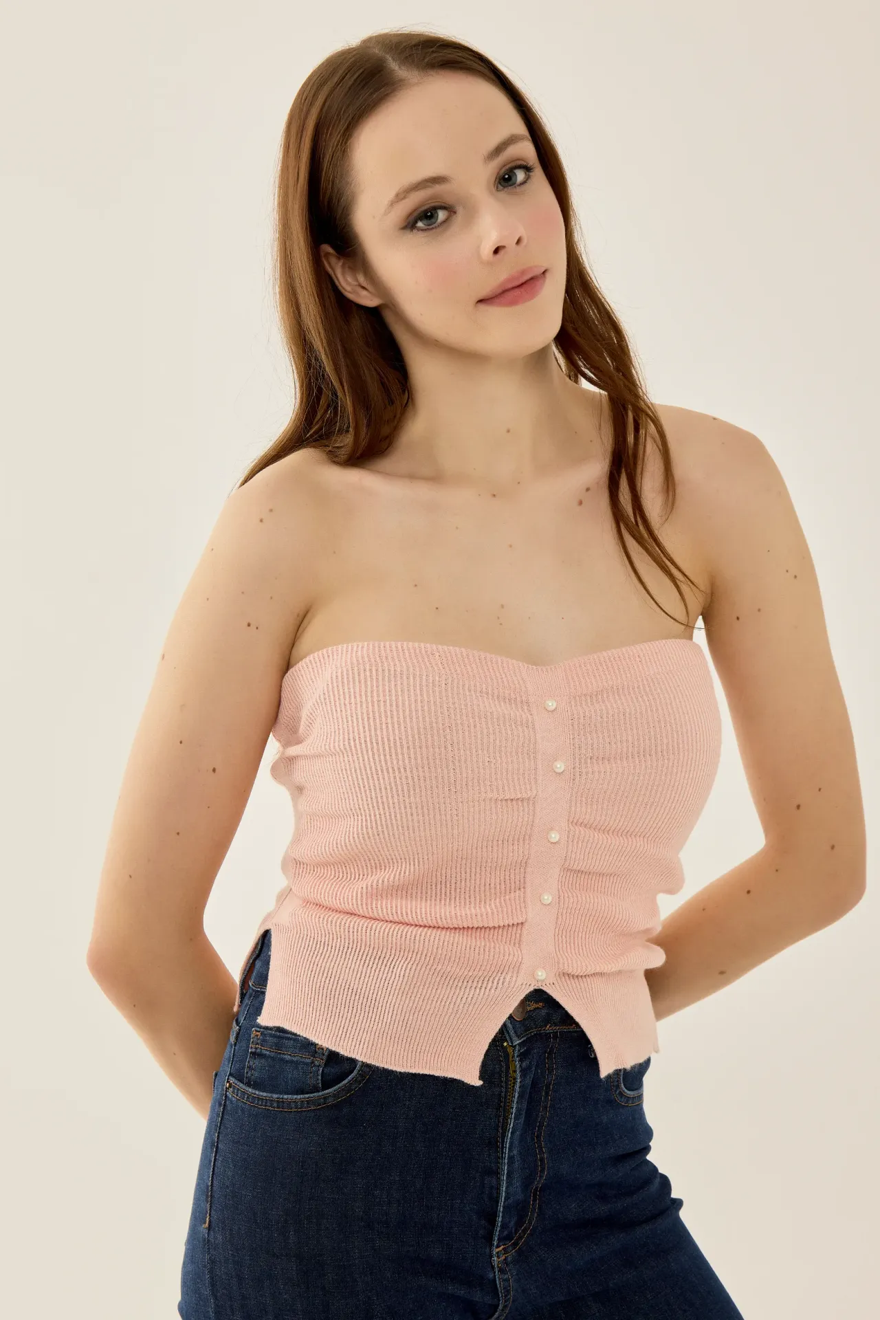 Slim Fit Strapless Knitted Top