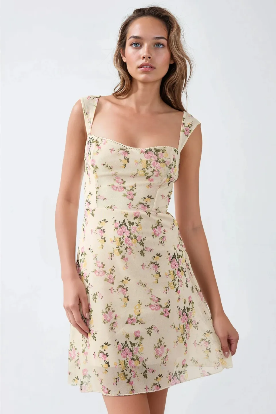 Mini Printed Tulle Dress with Heart Collar
