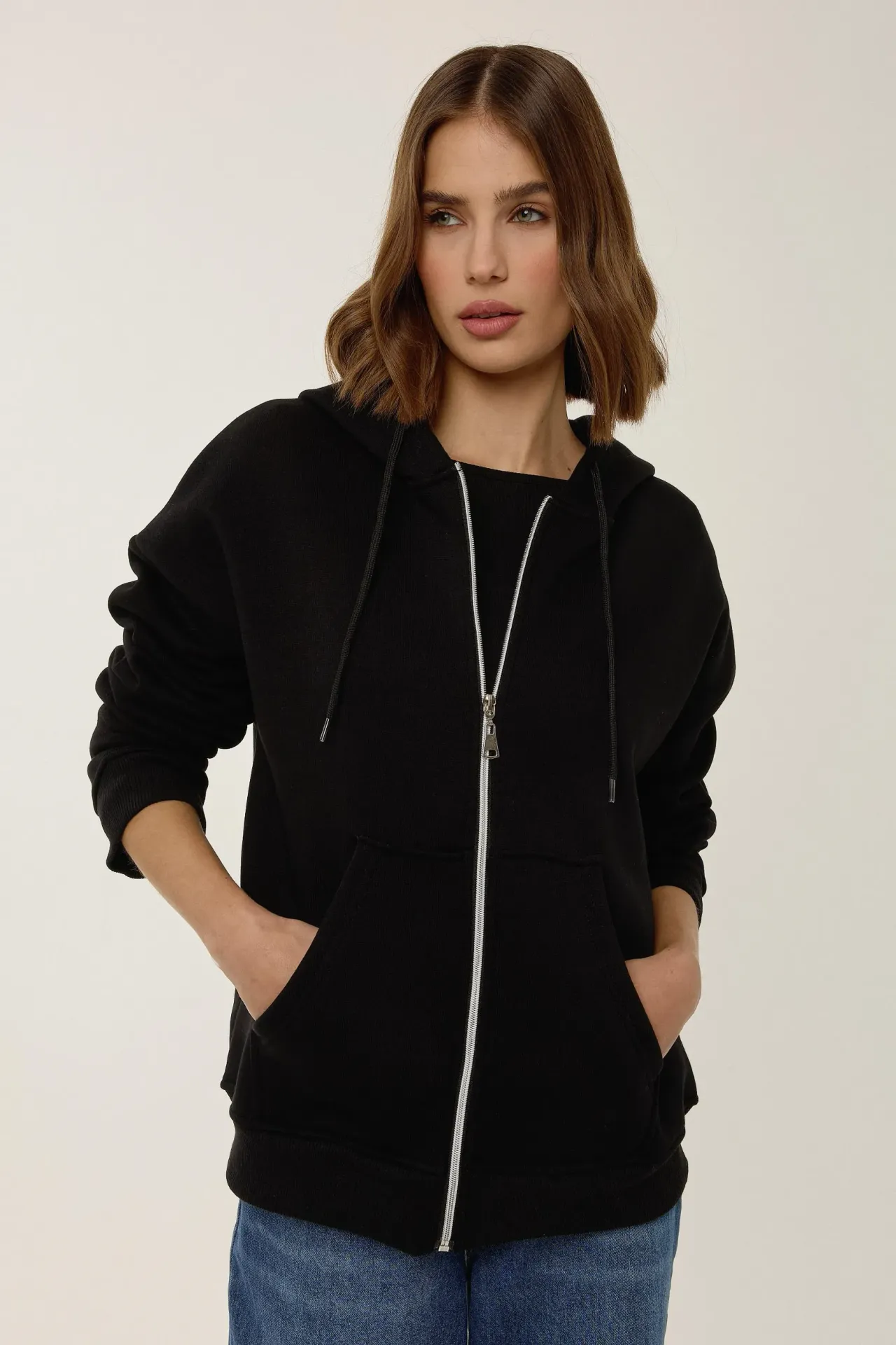 Relaxed Fit Zip-Up Hoodie