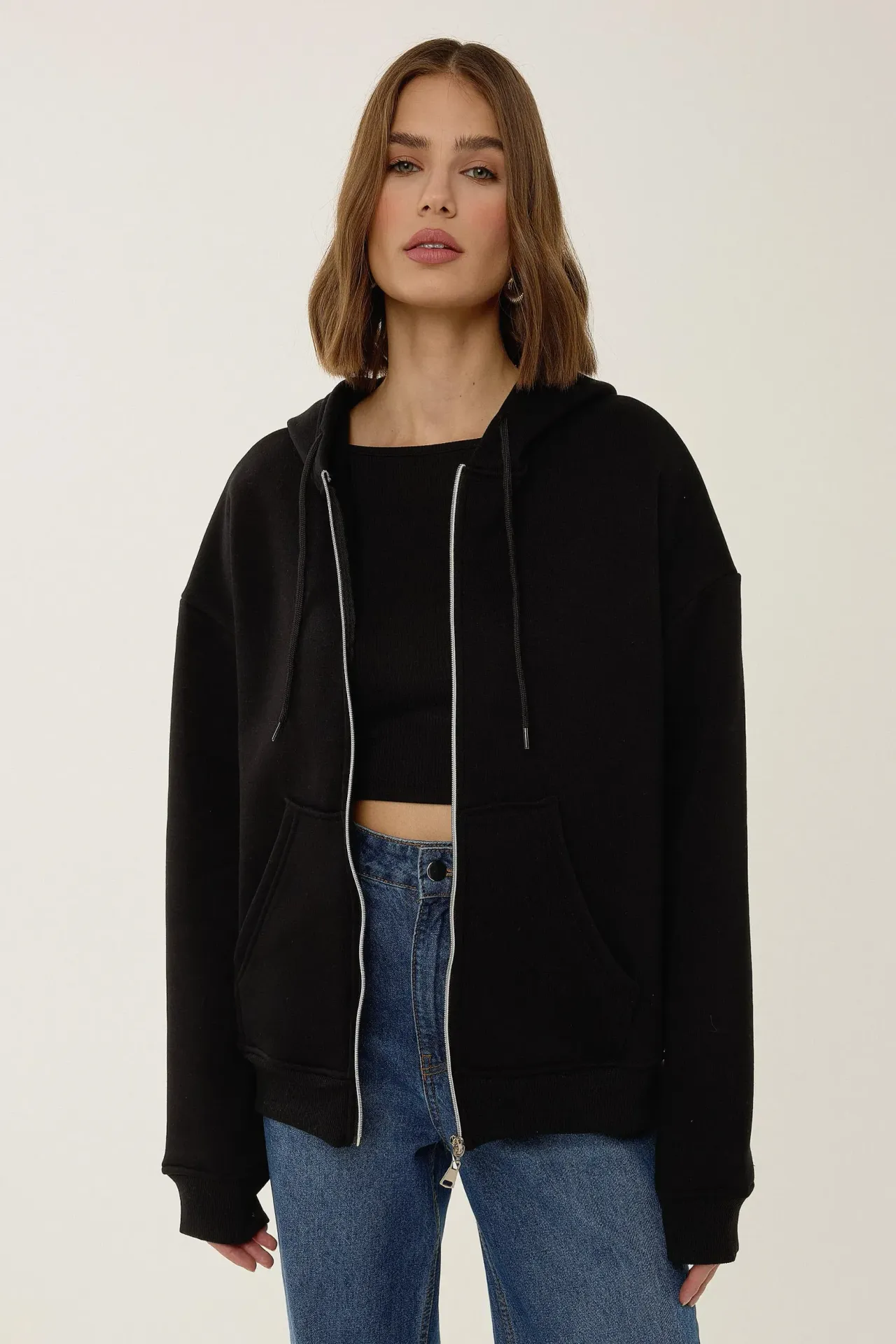 Relaxed Fit Zip-Up Hoodie