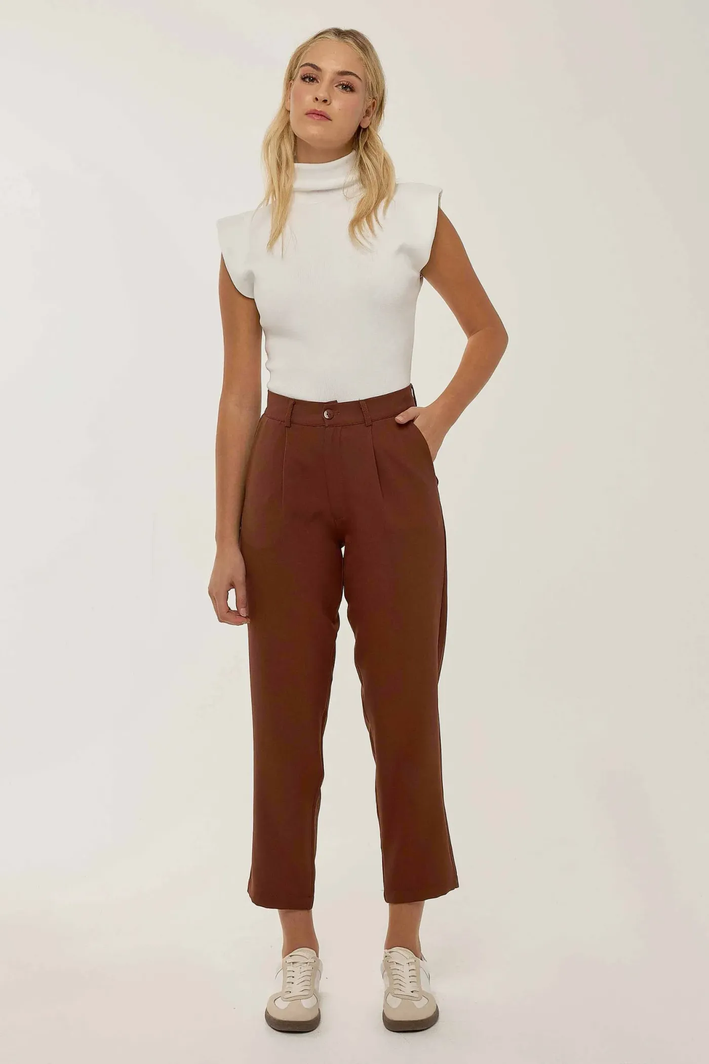 High Waist Pleated Pipe Leg Pants 1