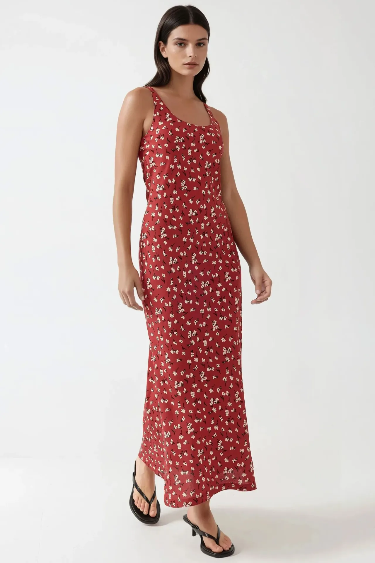 Allower Flower Pattern U Collar Maxi Dress