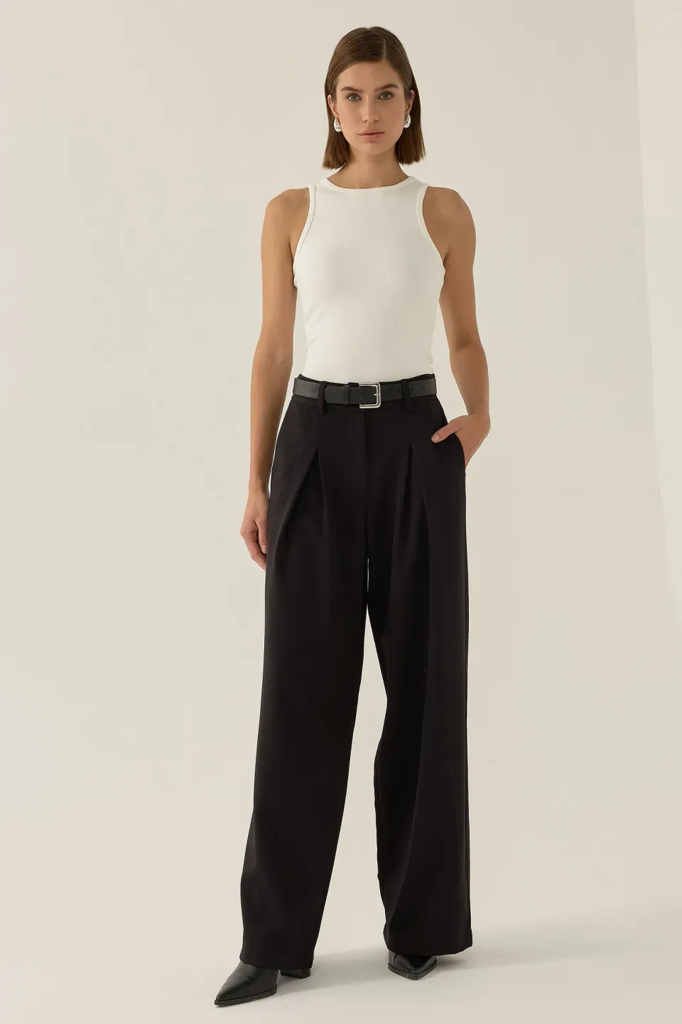 High Waist Wide Leg Pleated Pants