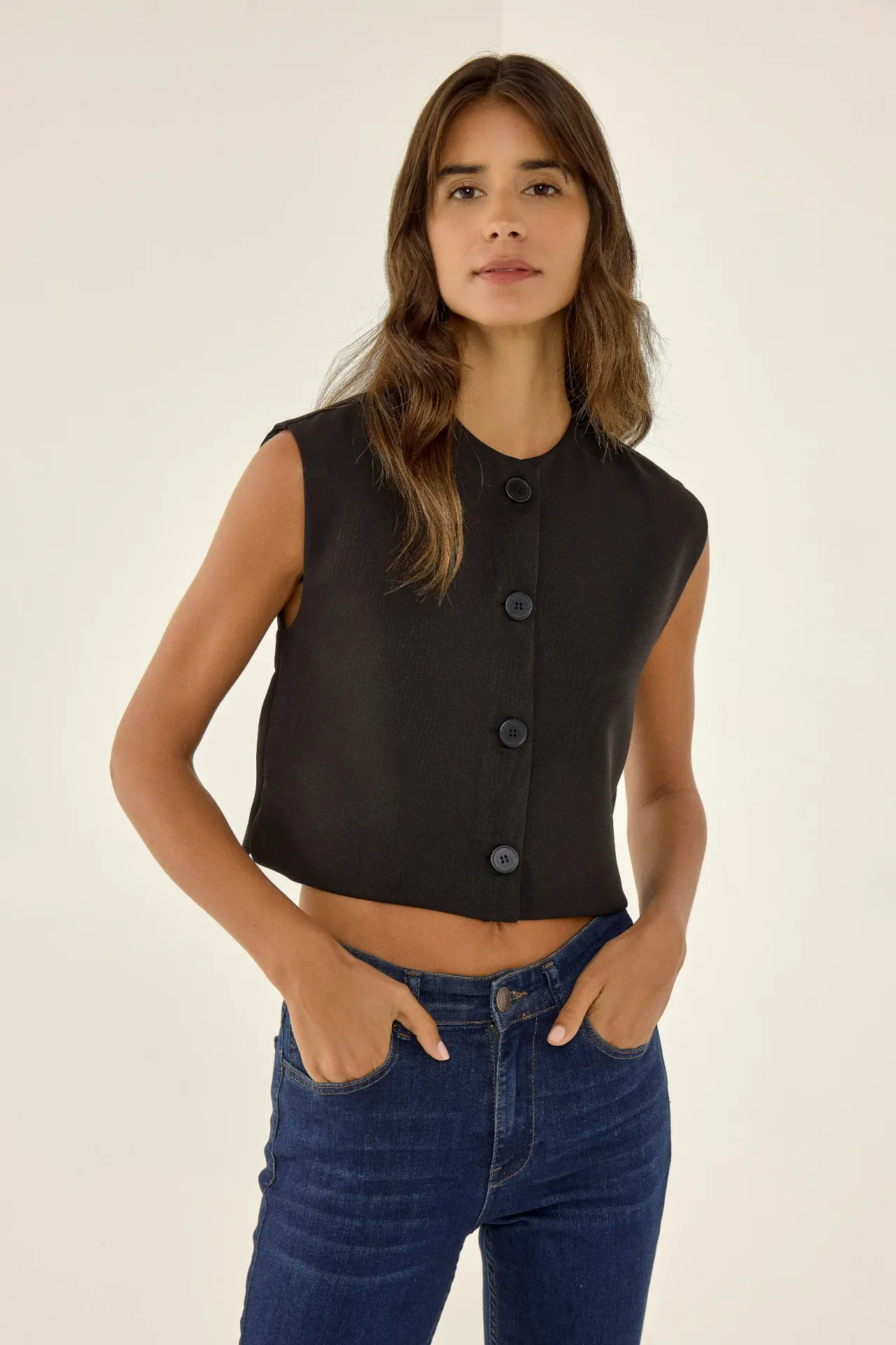 Cropped Crew Neck Vest