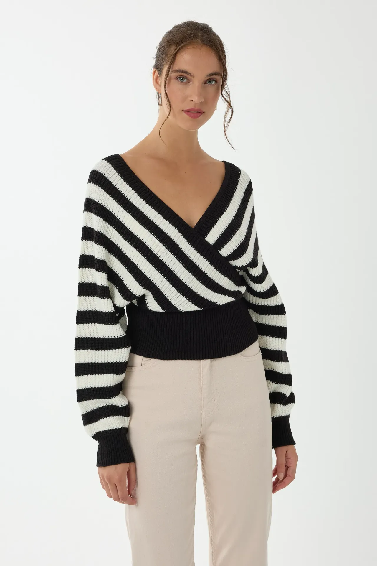 Striped Cross Neck Sweater