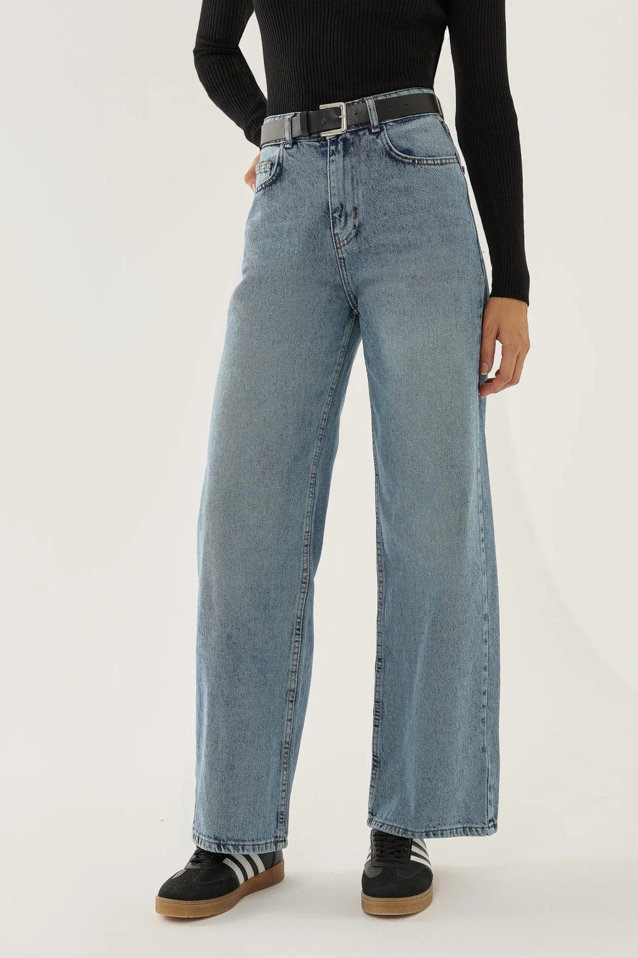 Washed Efecet Wide Leg Jeans