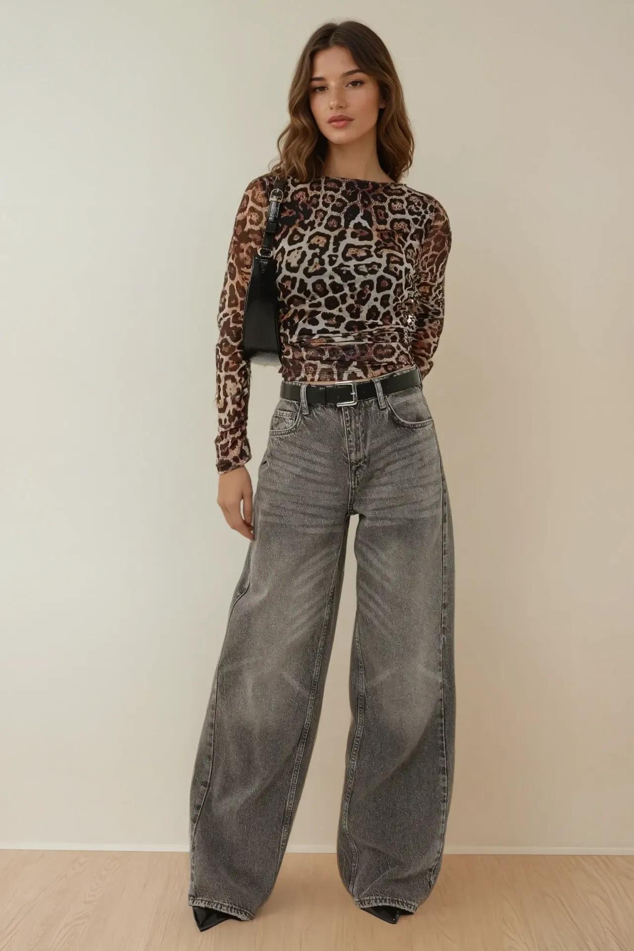 Leopard Print Boat Neck Draped Top