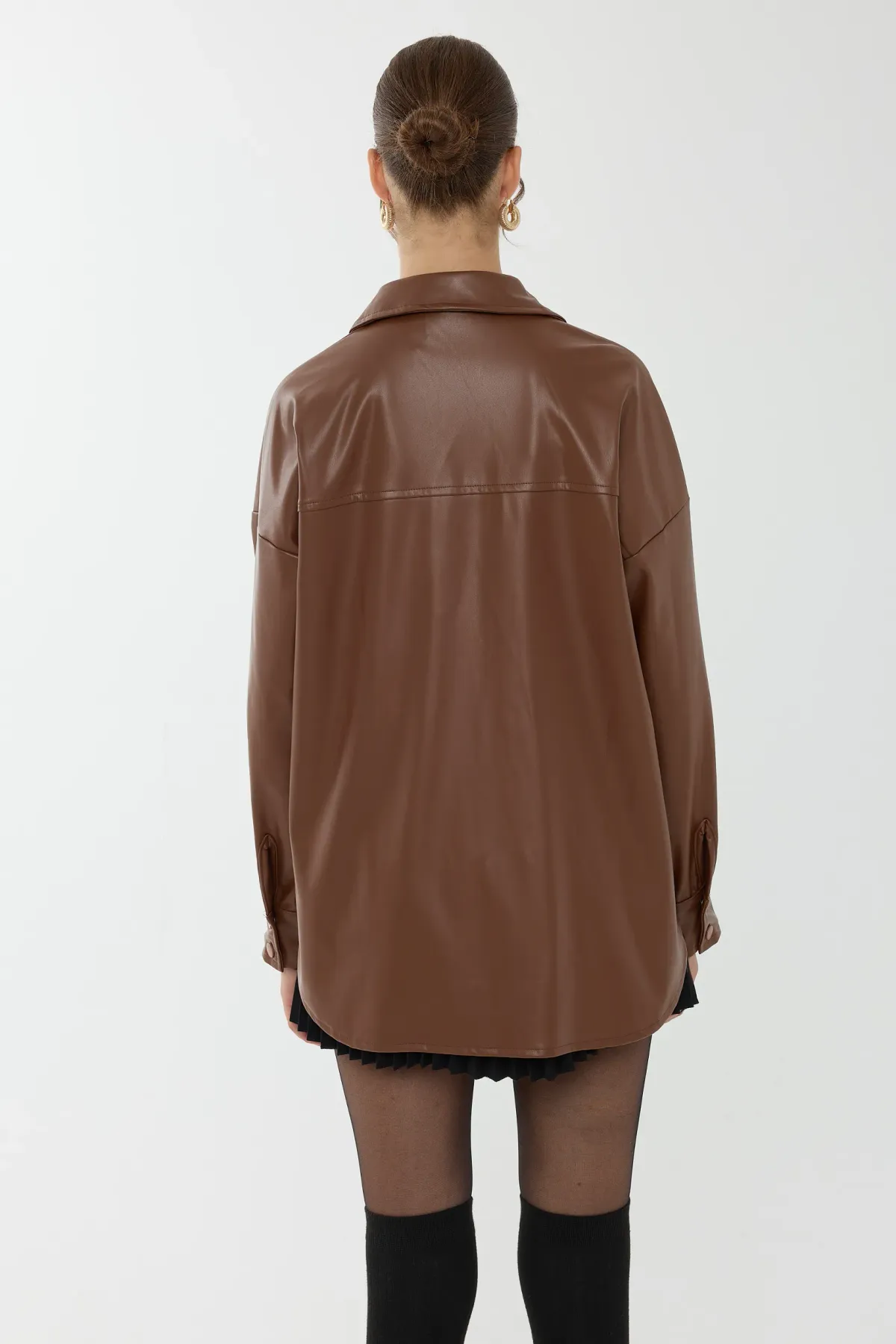 Faux Leather Oversized Shirt 4