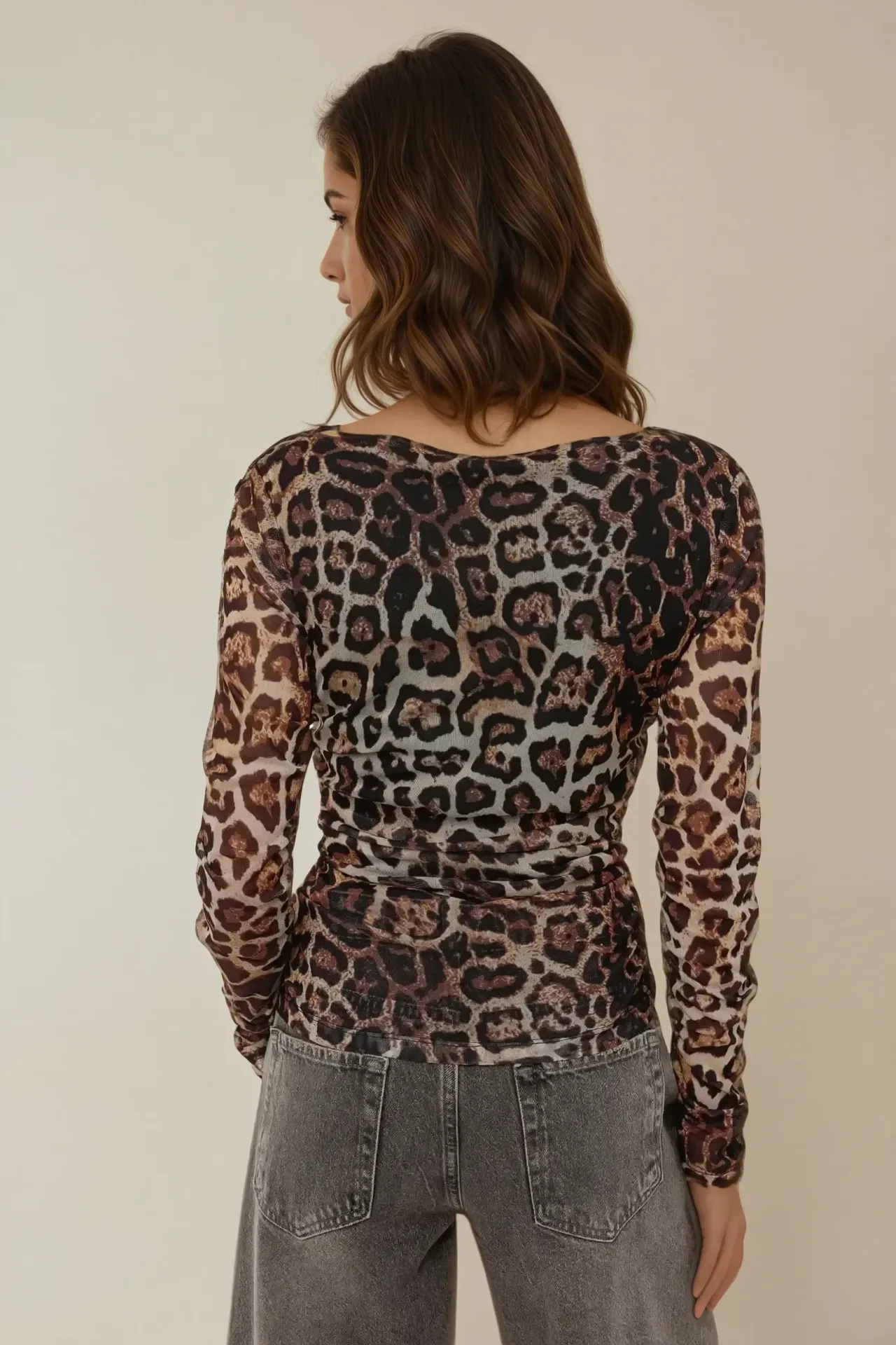 Leopard Print Boat Neck Draped Top