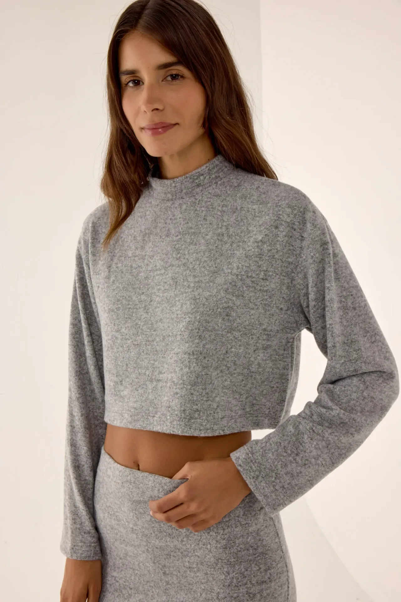 Relaxed Fit Half Turtleneck Crop Blouse