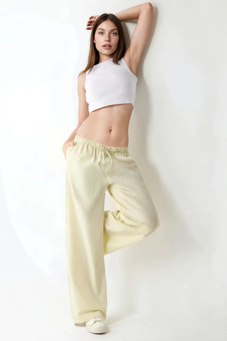 Elastic Waist Striped Cotton Pants
