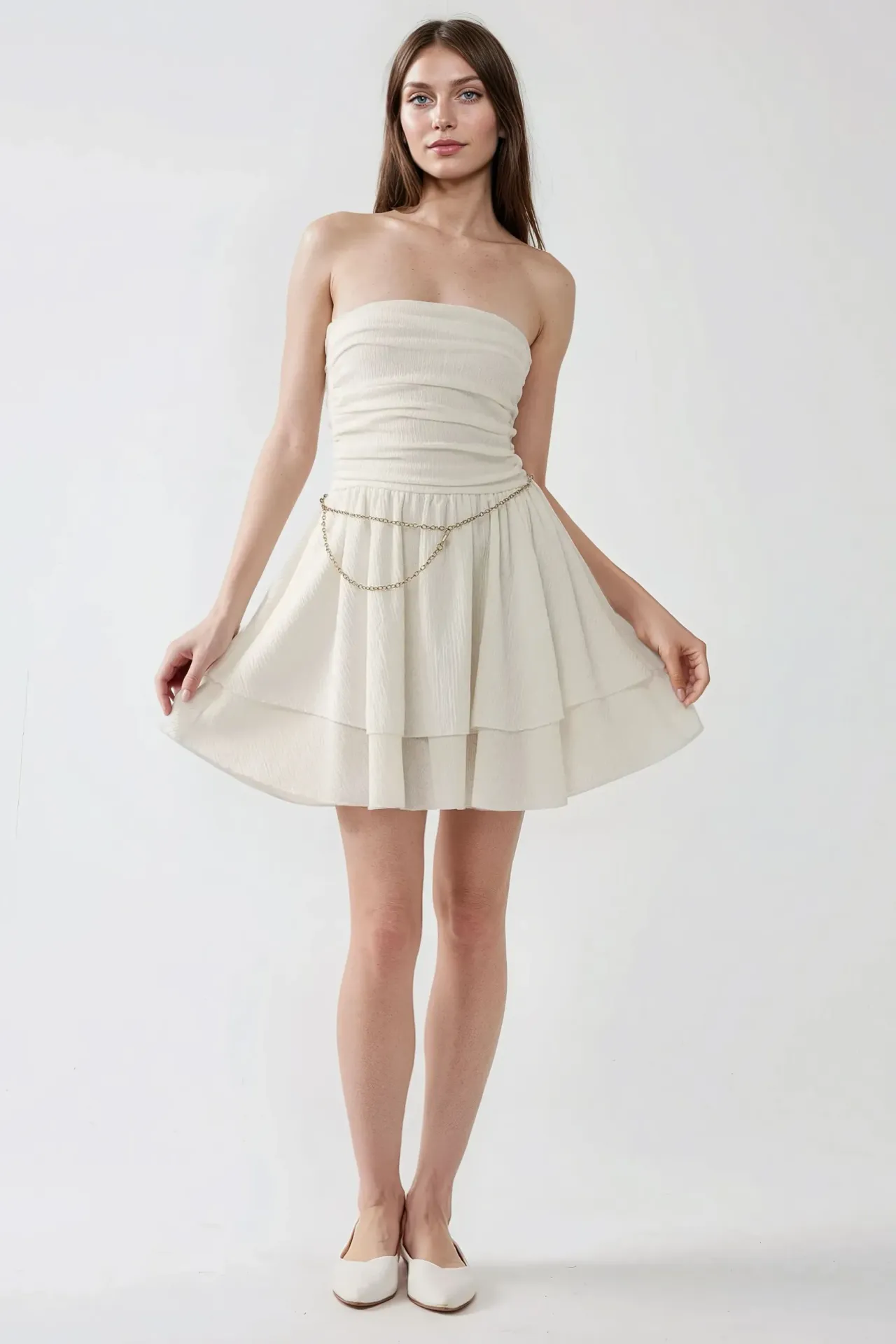 Strapless Textured Ruffle Mini Dress