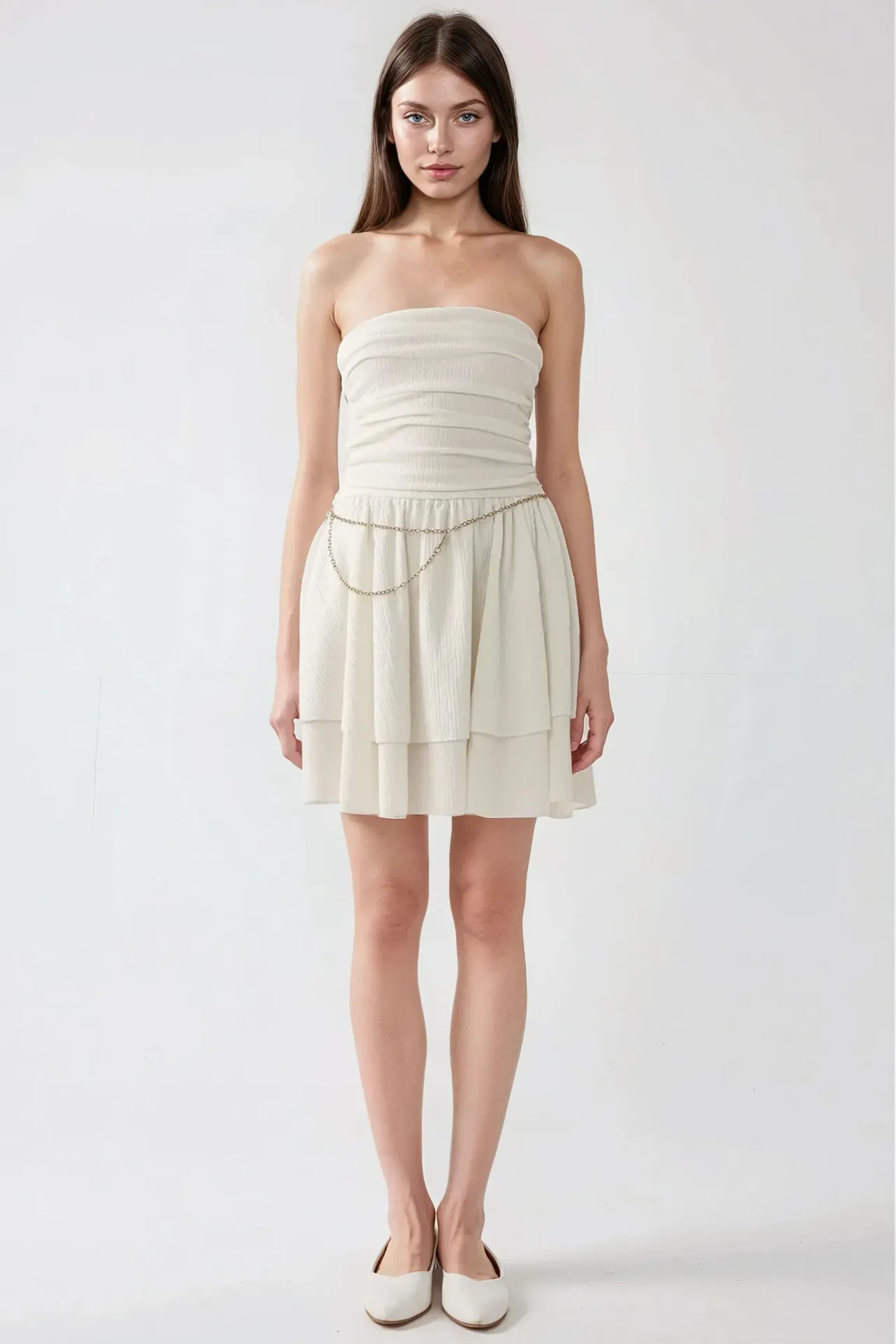 Strapless Textured Ruffle Mini Dress