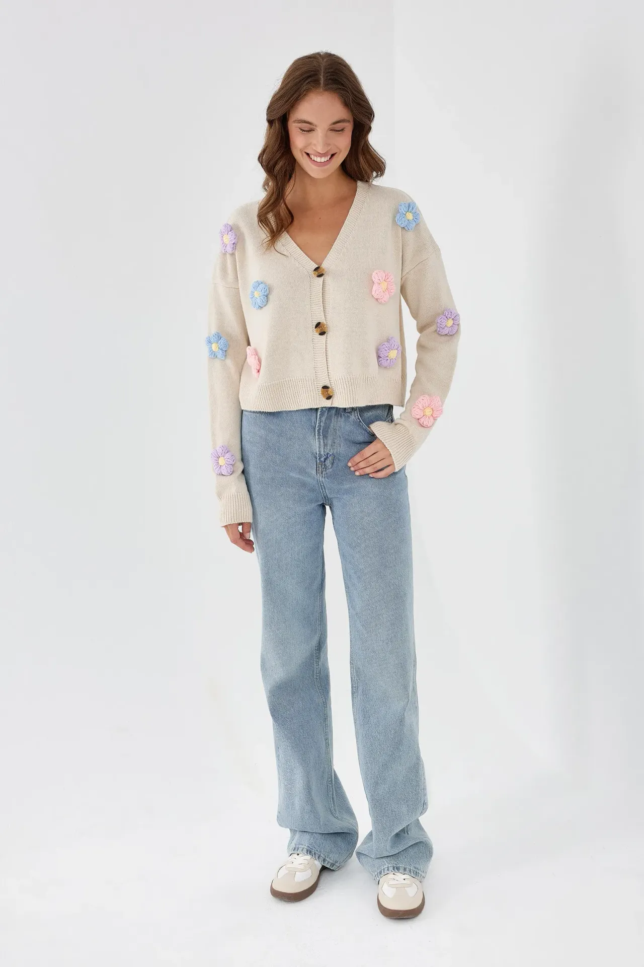 Floral V-Neck Relaxed Fit Cardigan