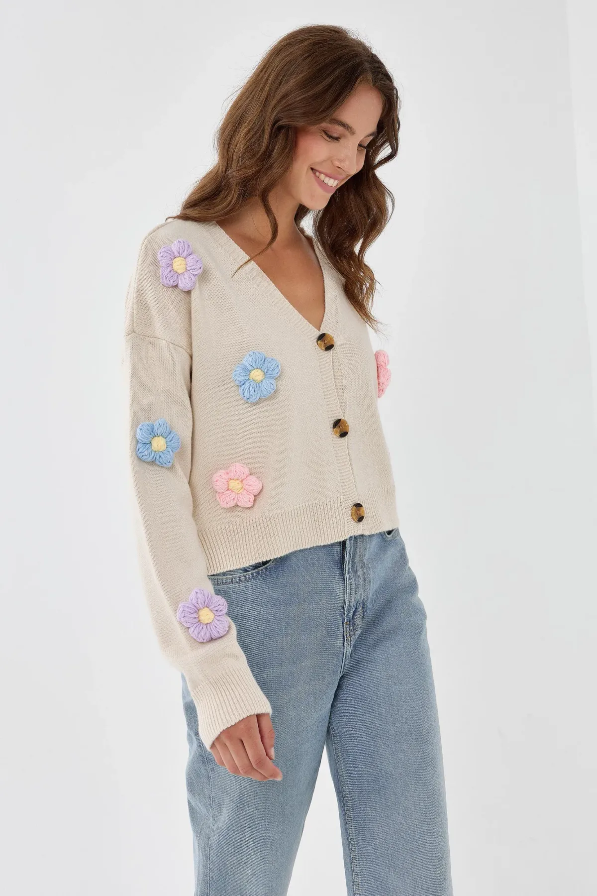 Floral V-Neck Relaxed Fit Cardigan 6