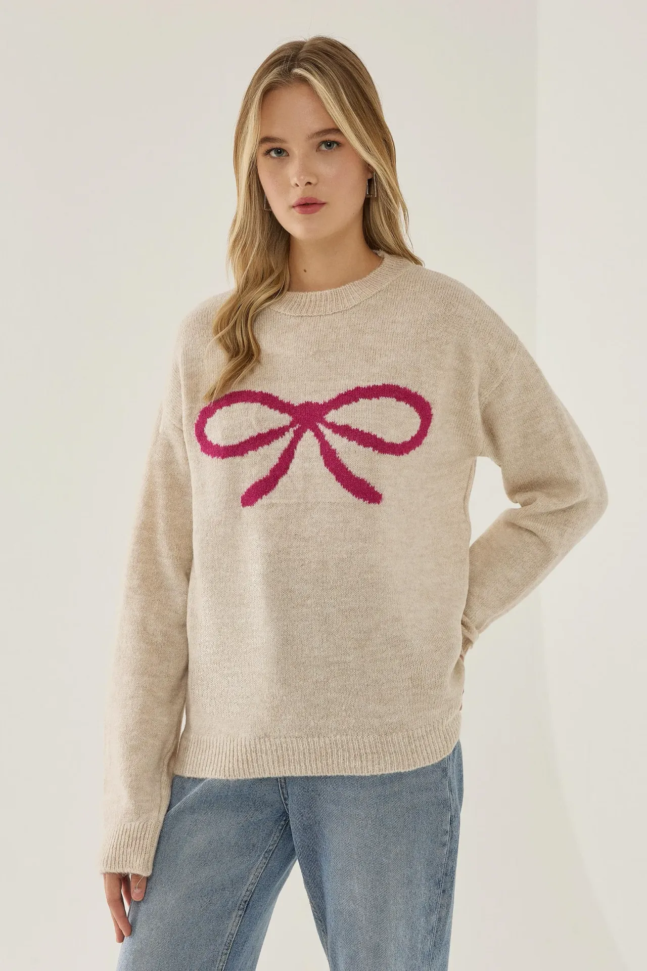 Relaxed Fit Bow Detail Sweater