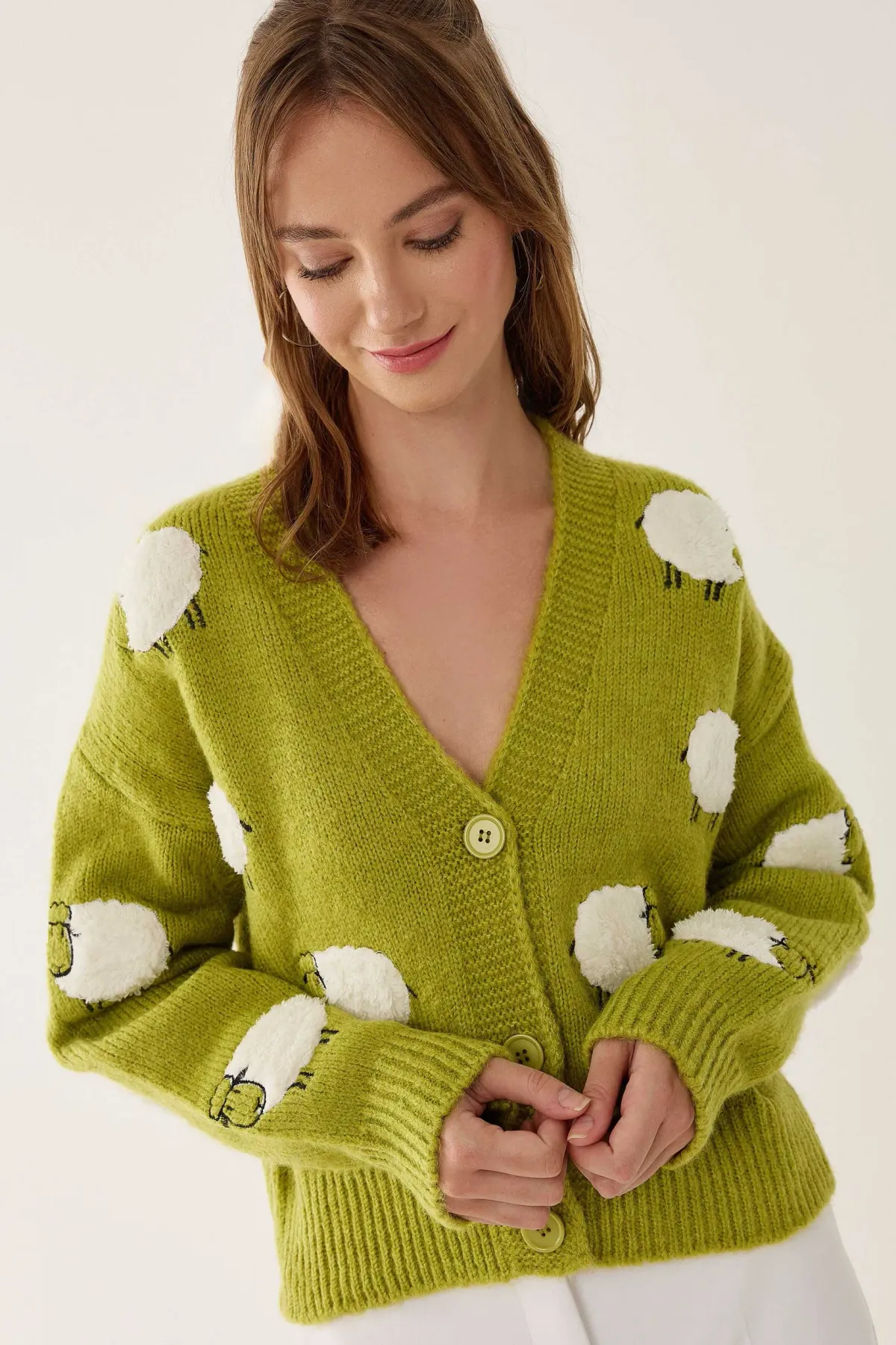 Abstract V-Neck Buttoned Cardigan 1