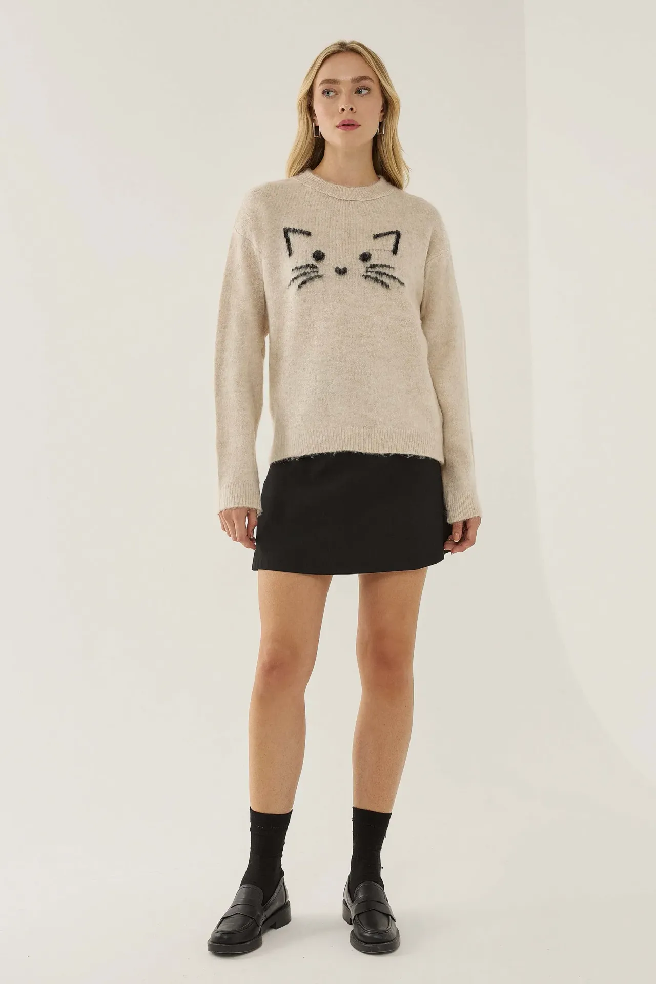 Relaxed Fit Cute Kitty Sweater