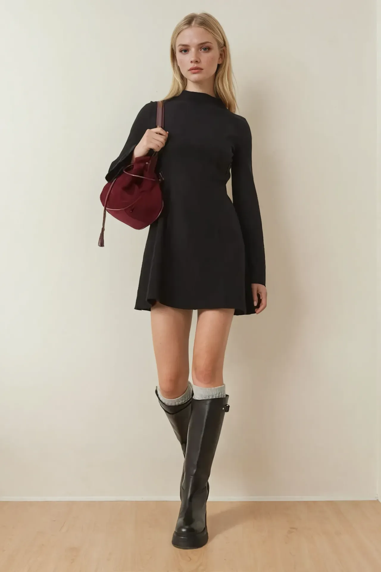 High Neck Flare Mini Dress 