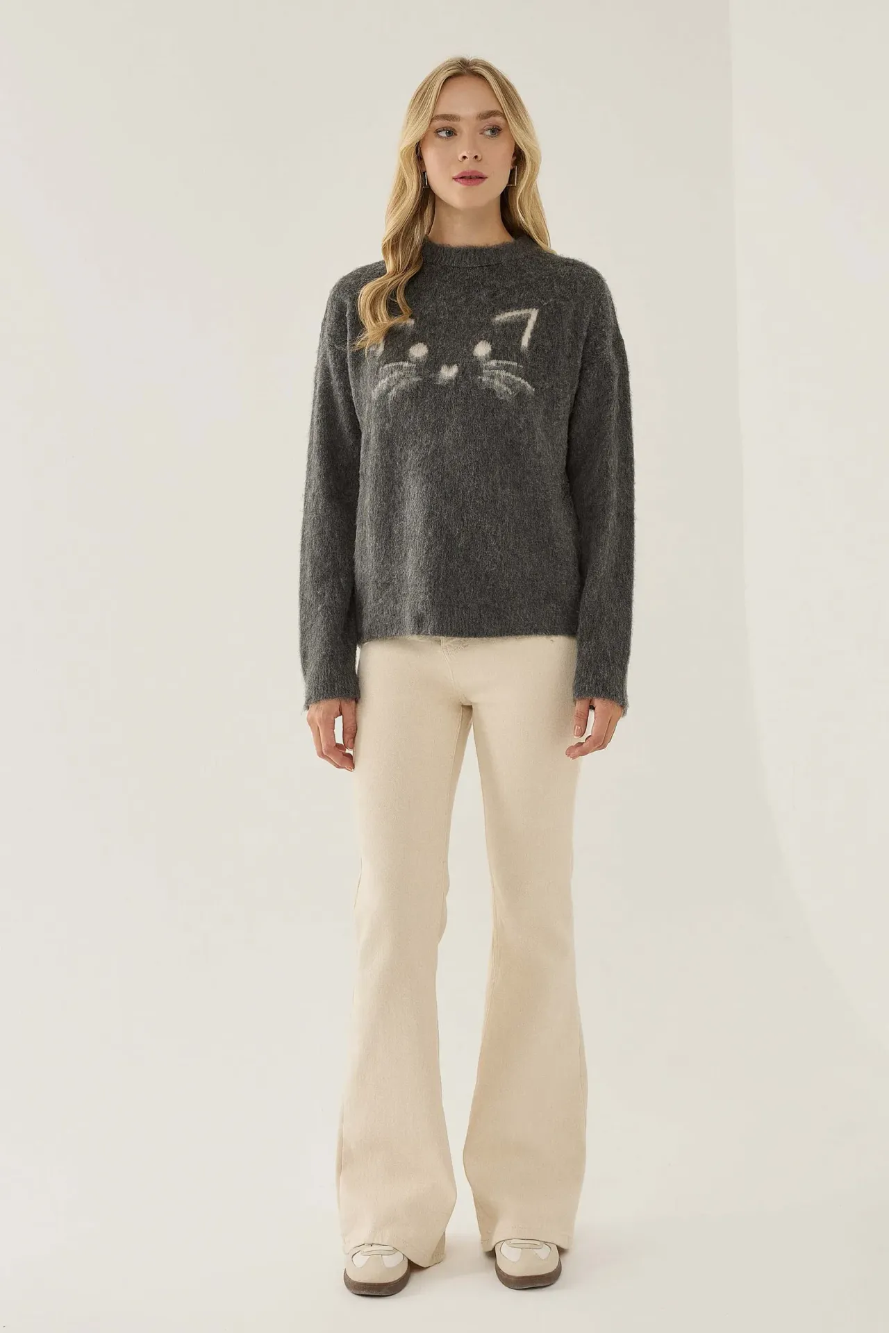 Relaxed Fit Cute Kitty Sweater