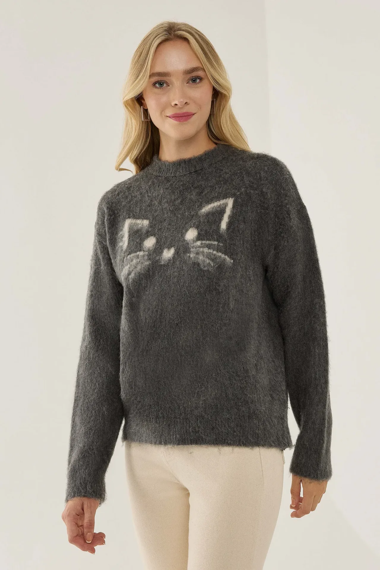 Relaxed Fit Cute Kitty Sweater