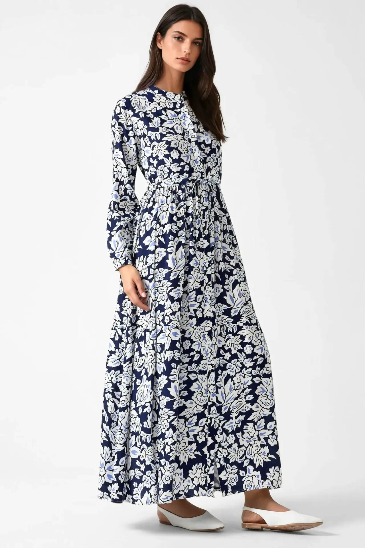 Printed Maxi Dress with Shirt Collar