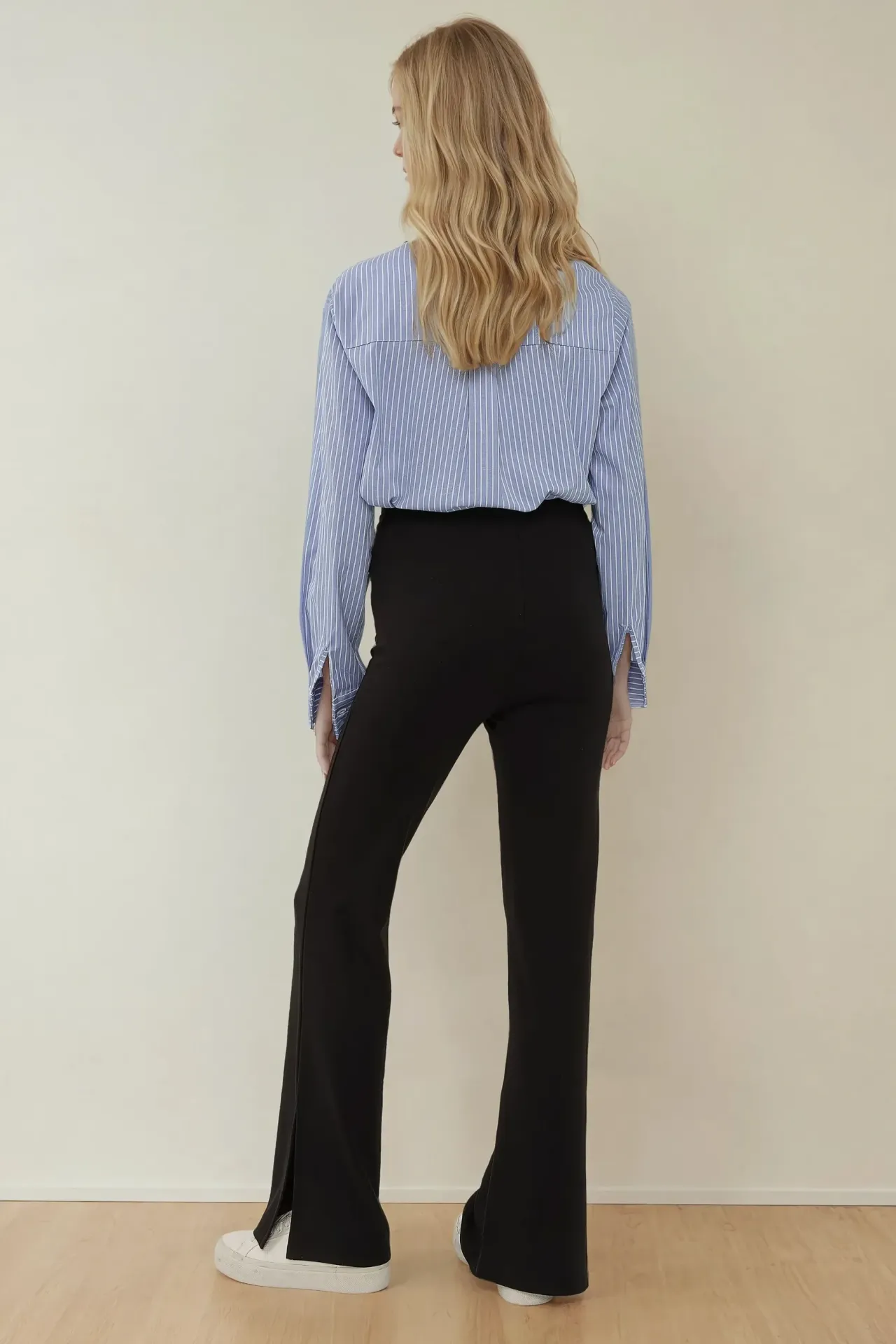 High Waist Flare Leg Pants with Slit