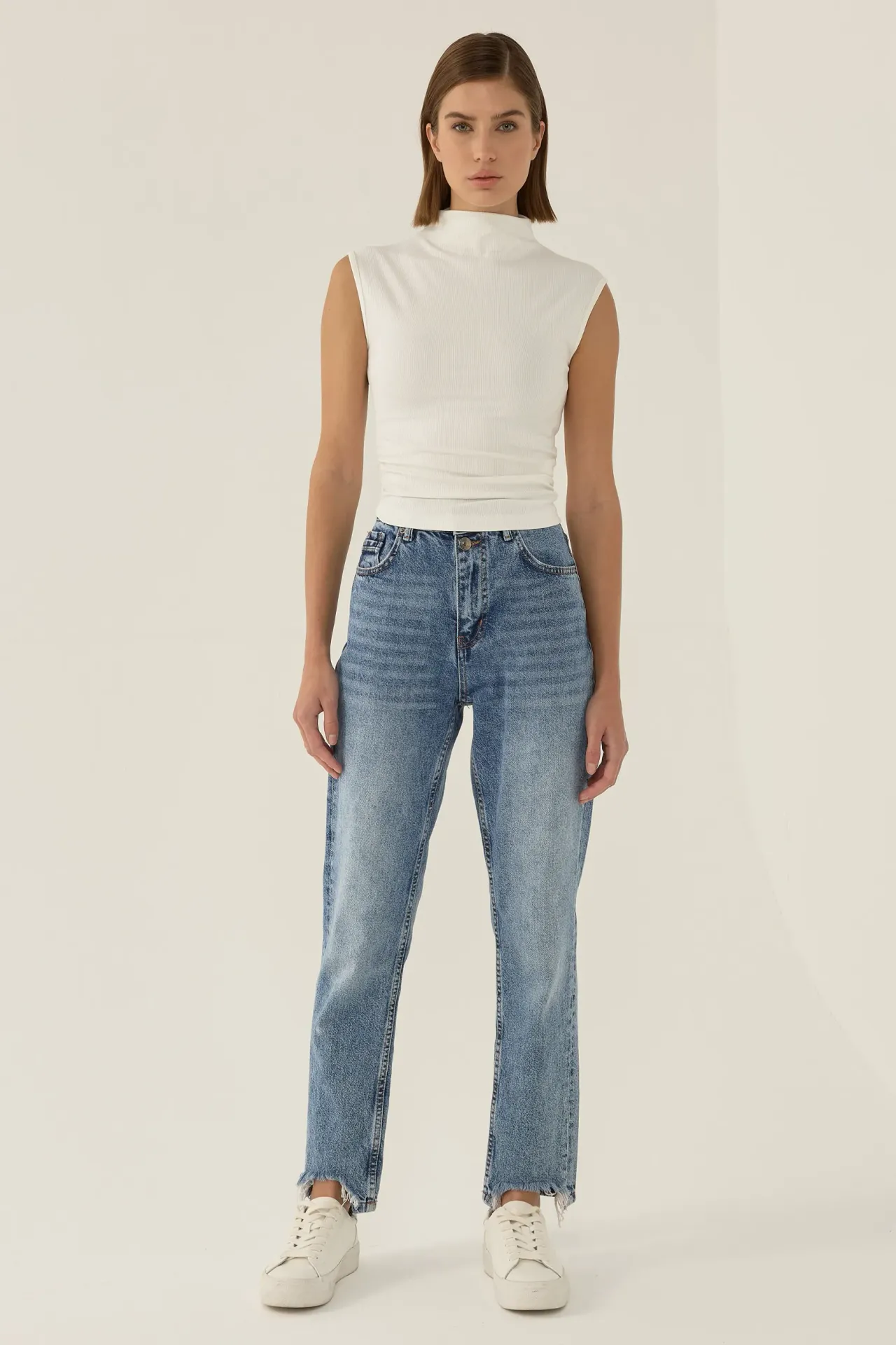 Ruched Half Turtleneck Crop Top