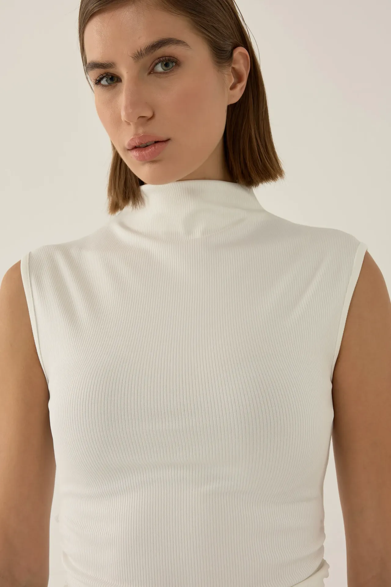 Ruched Half Turtleneck Crop Top