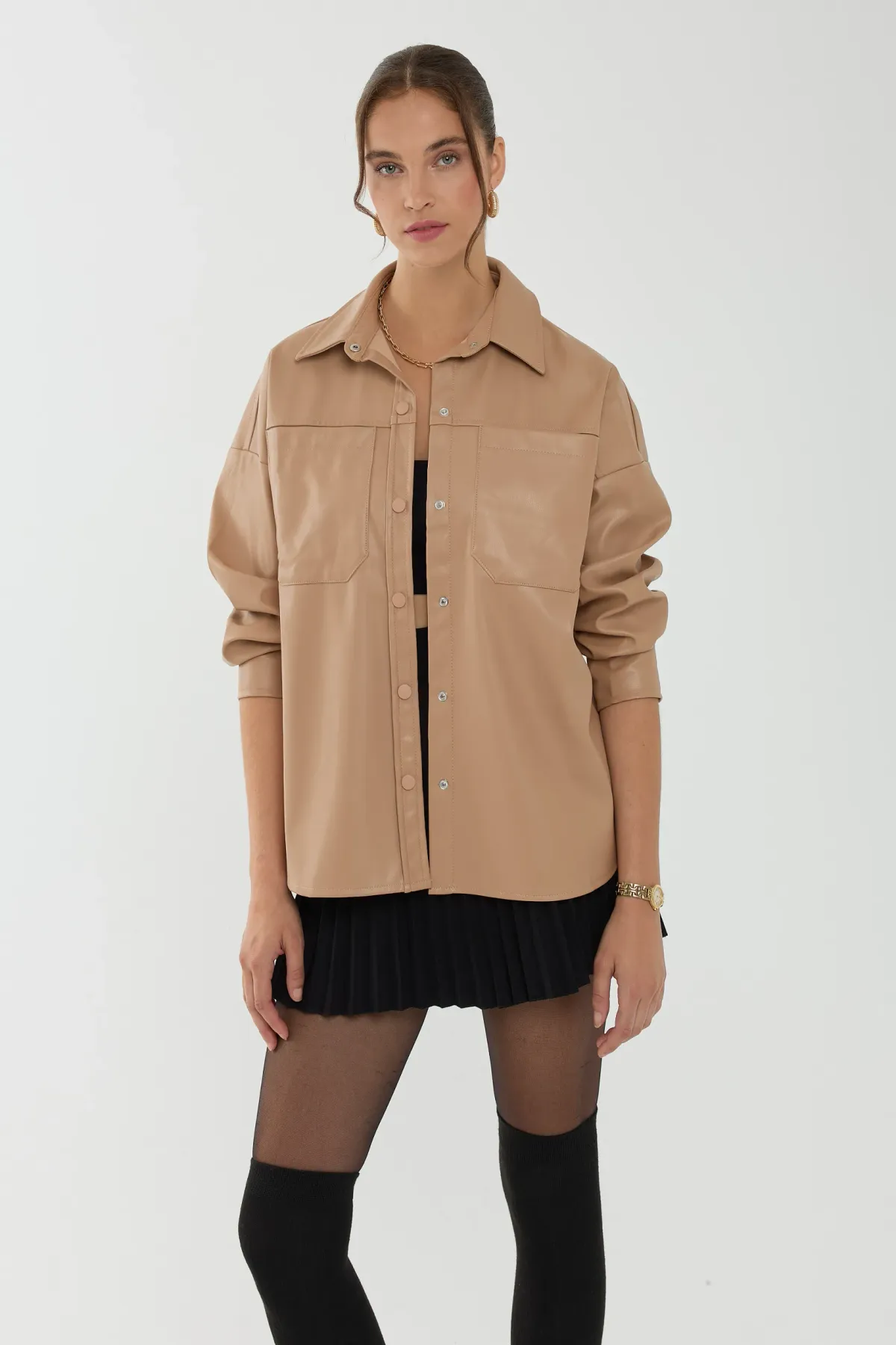 Faux Leather Oversized Shirt 1