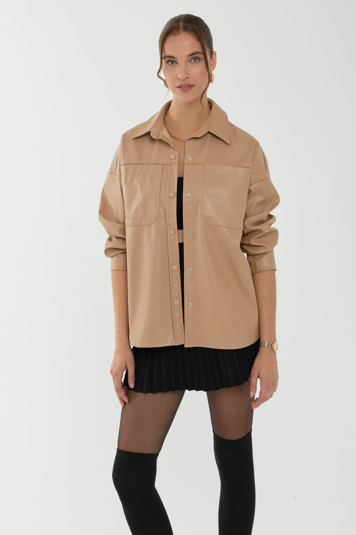Faux Leather Oversized Shirt 4
