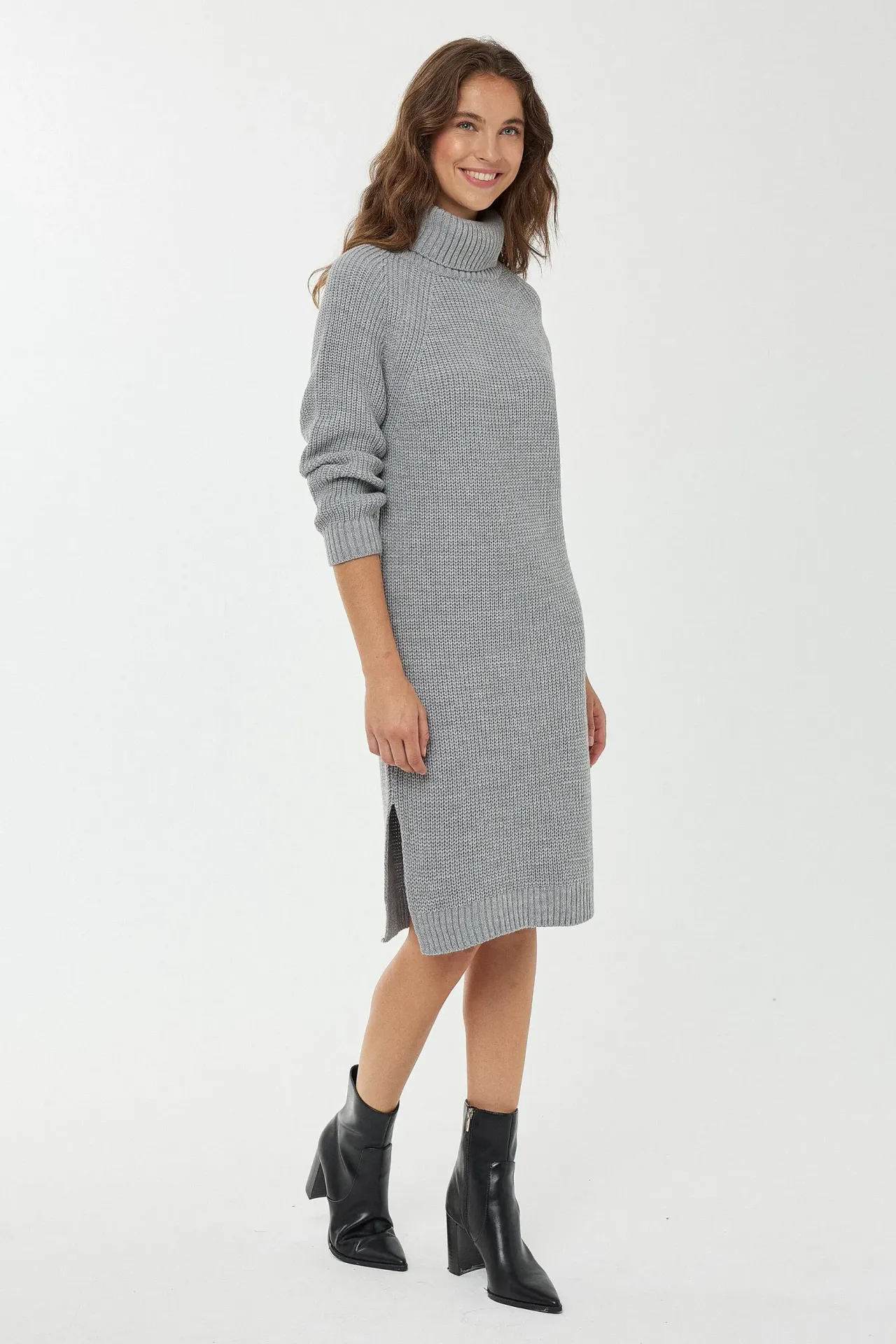 Knitted High-Neck Midi Dress
