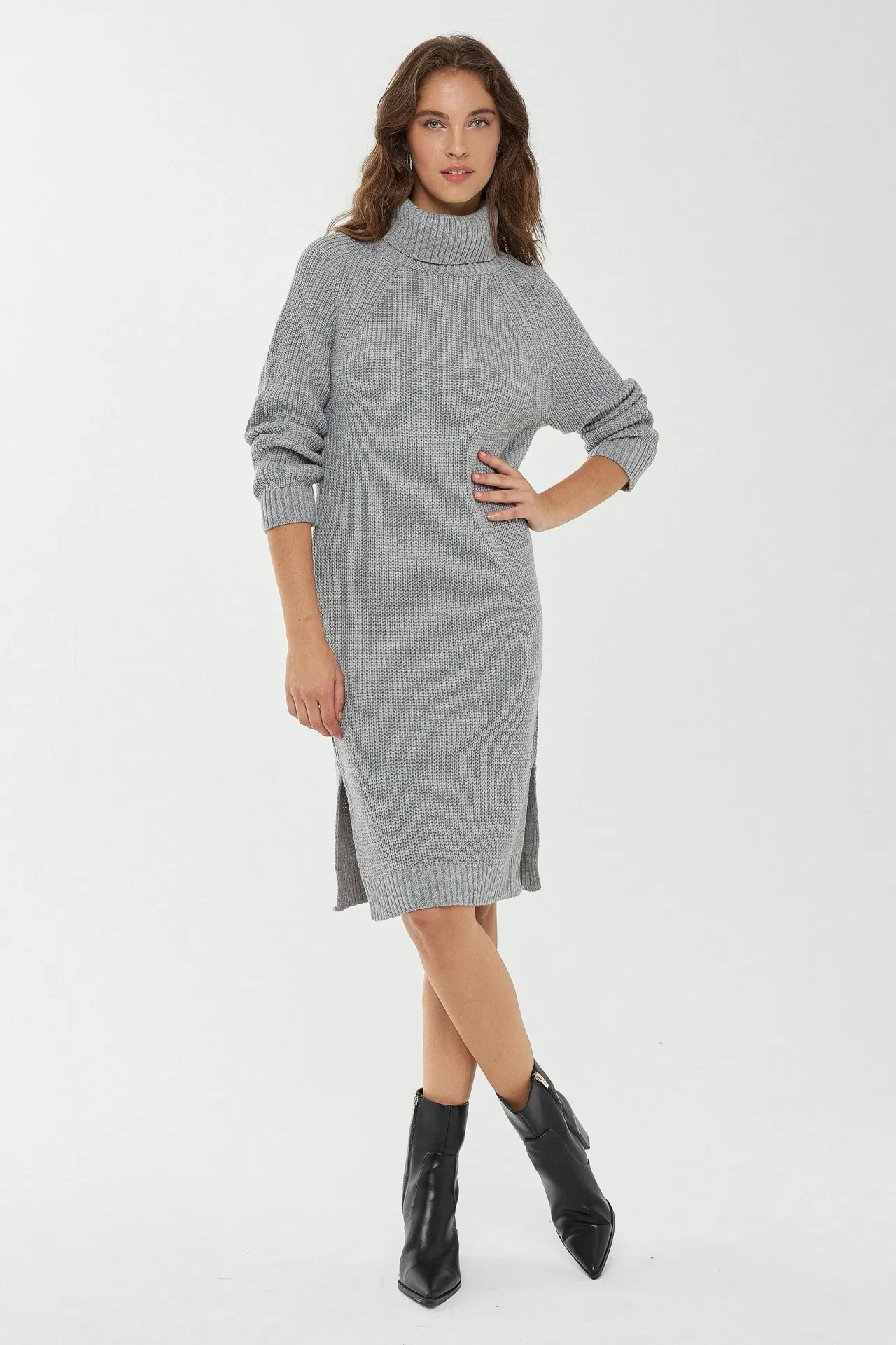 Knitted High-Neck Midi Dress