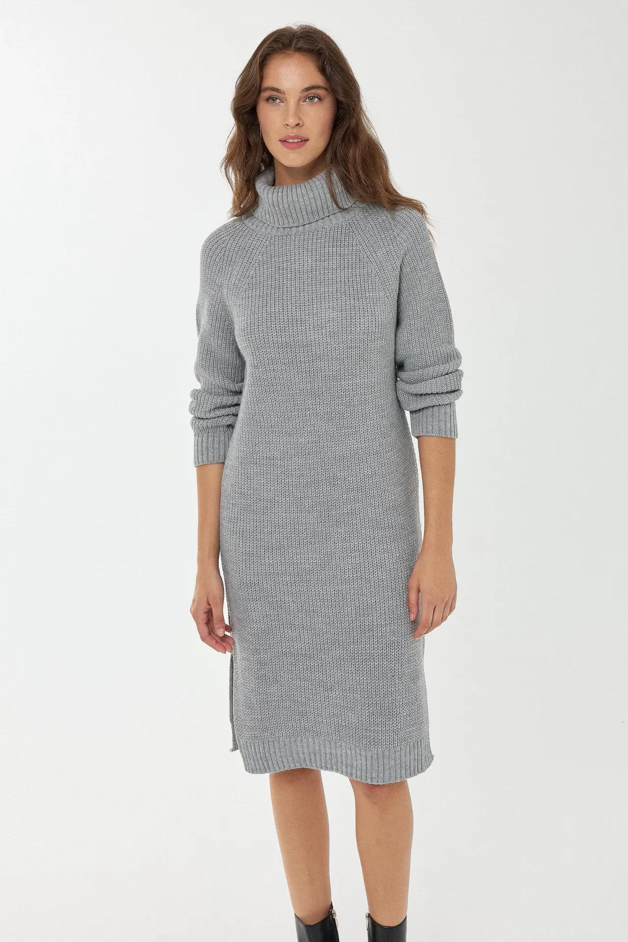 Knitted High-Neck Midi Dress
