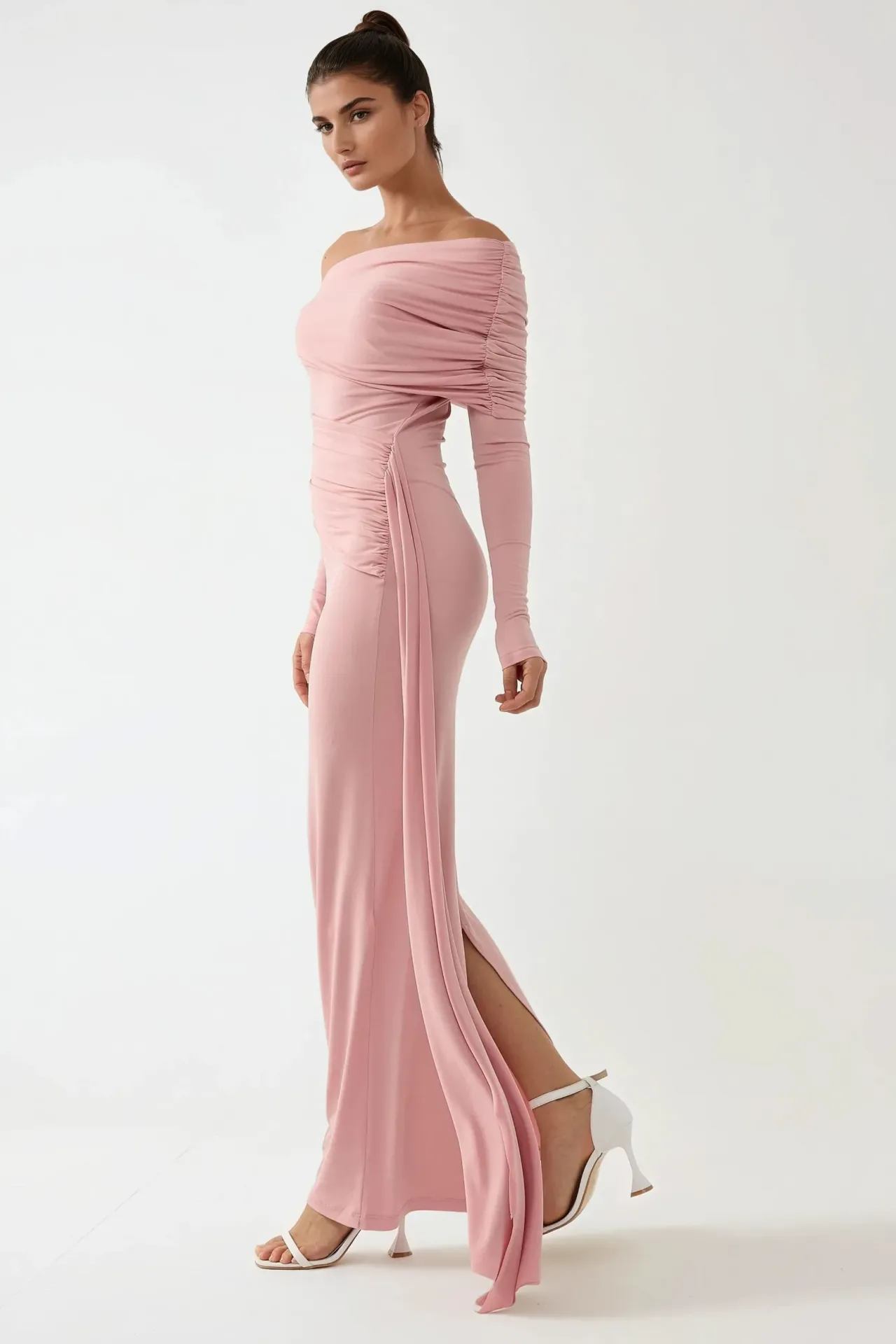 Asymmetrical Collar Bodycon Maxi Dress