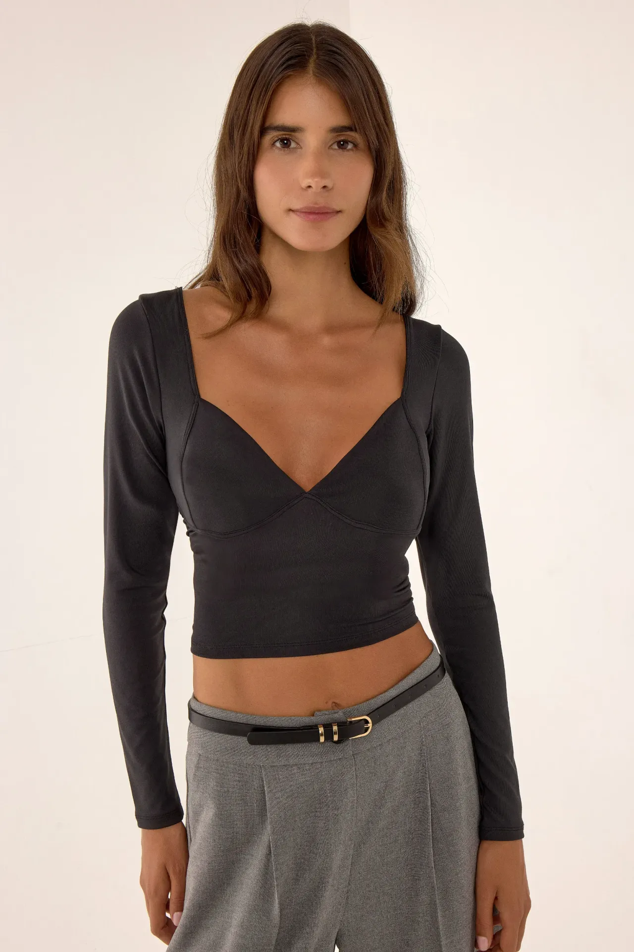 Deep V Long Sleeve Top