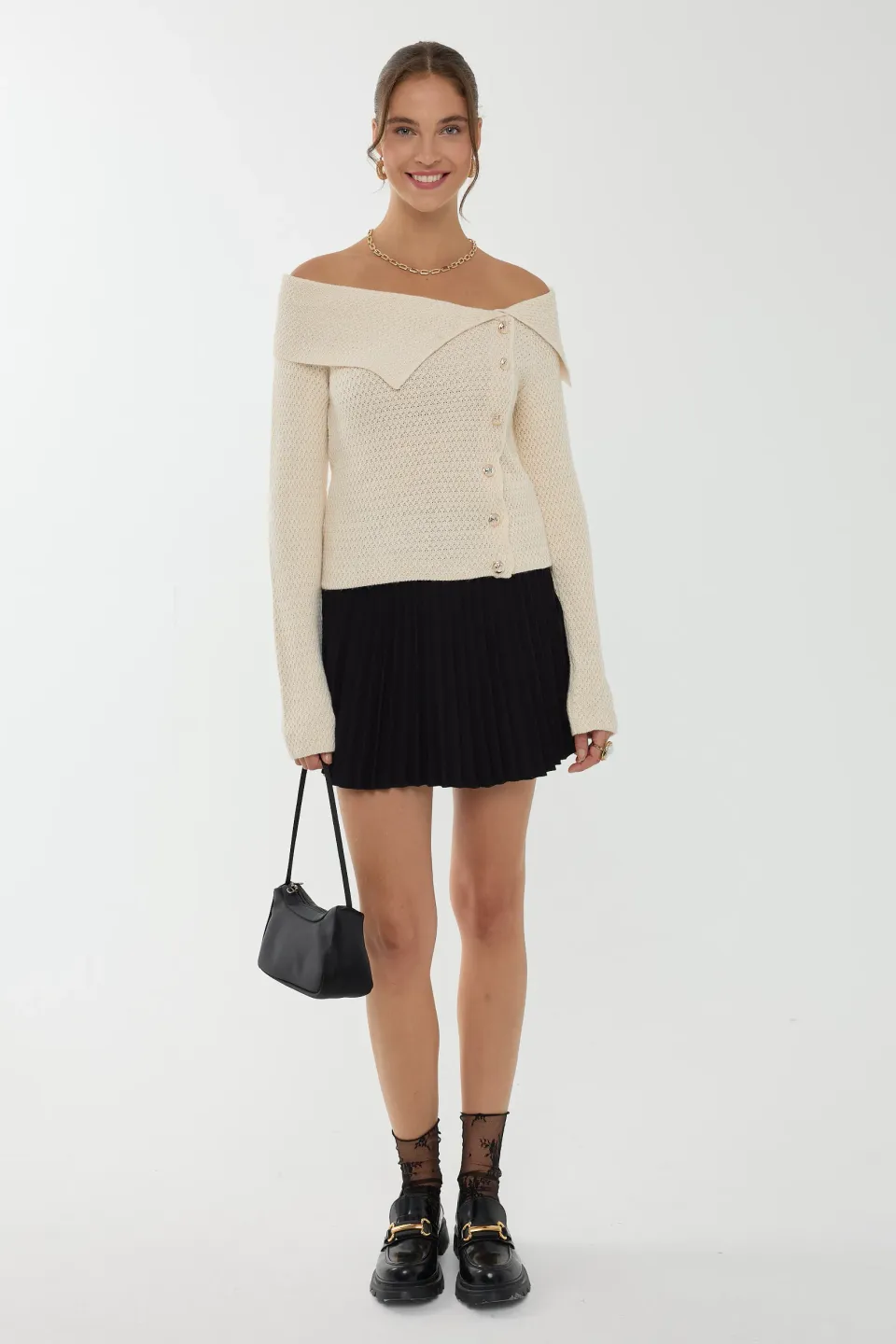 Off Shoulder Button Detail Sweater