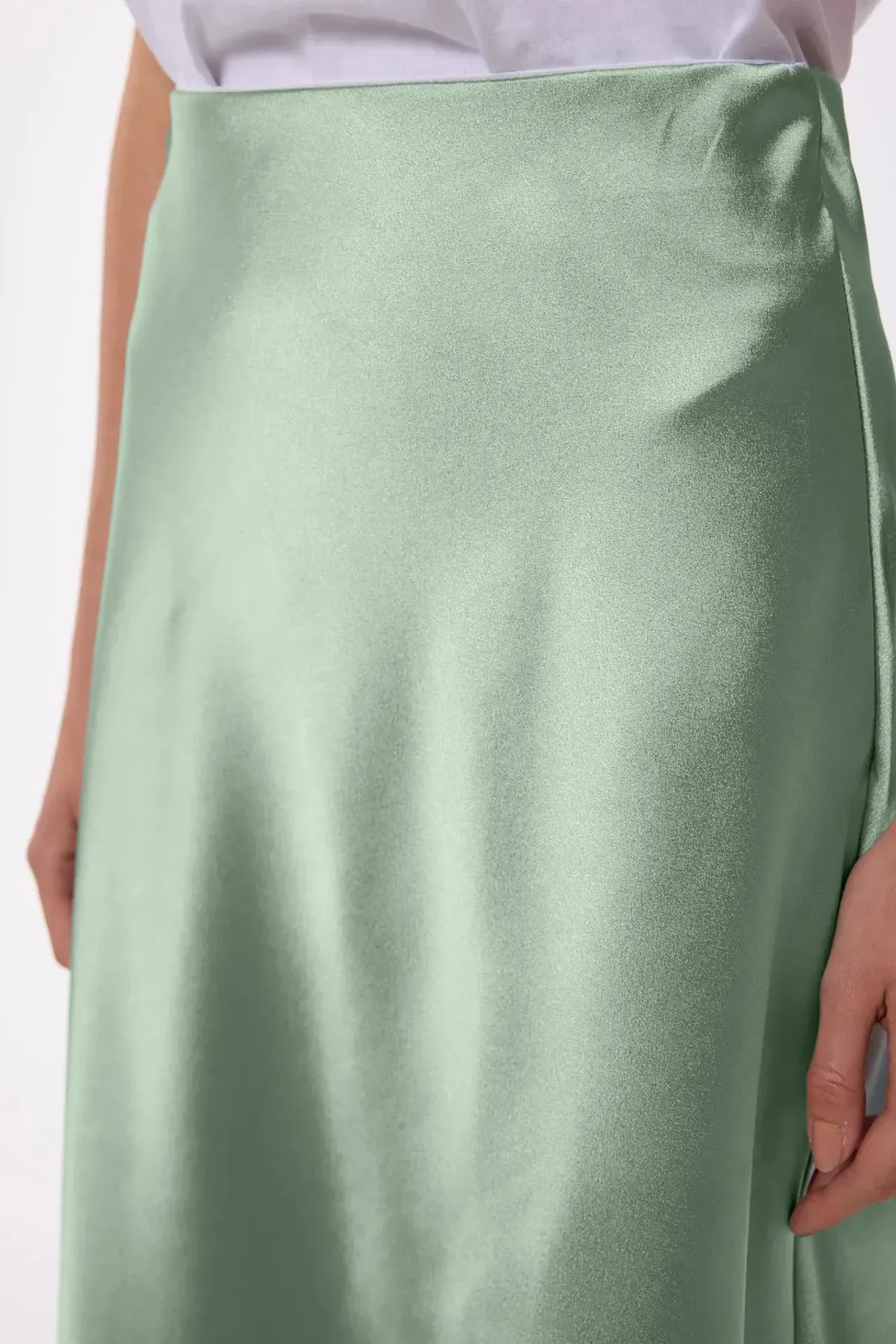 High-Waist Satin Midi Skirt