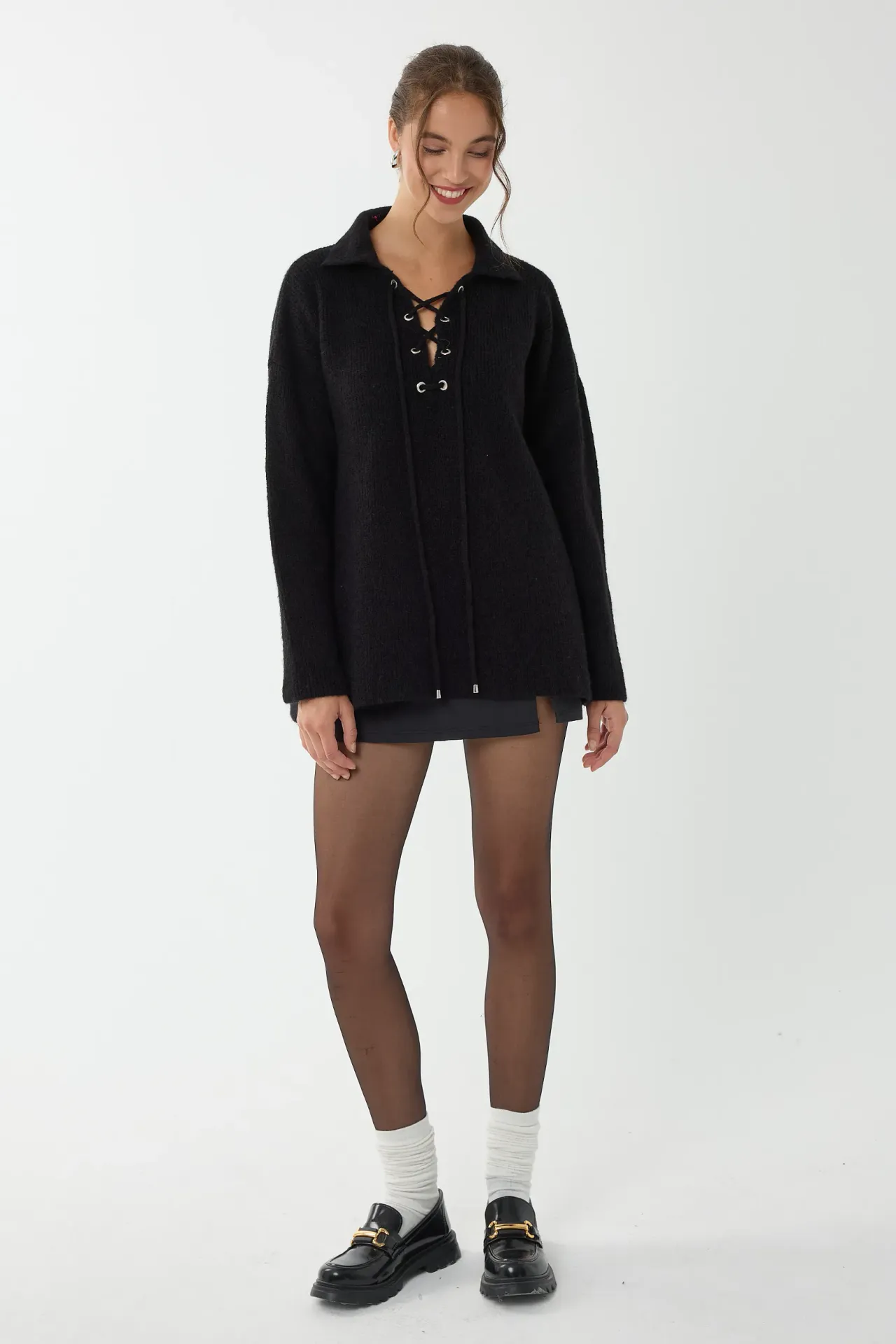 Relaxed Fit Shirt Collar Sweater