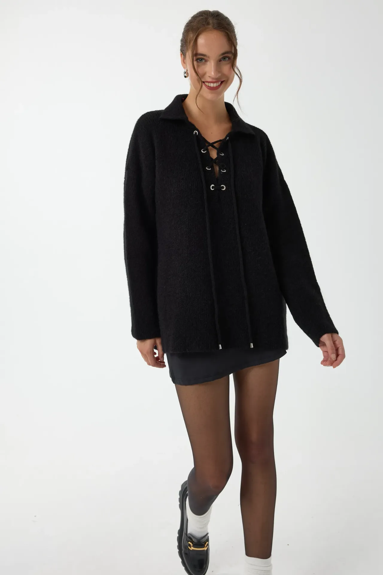 Relaxed Fit Shirt Collar Sweater