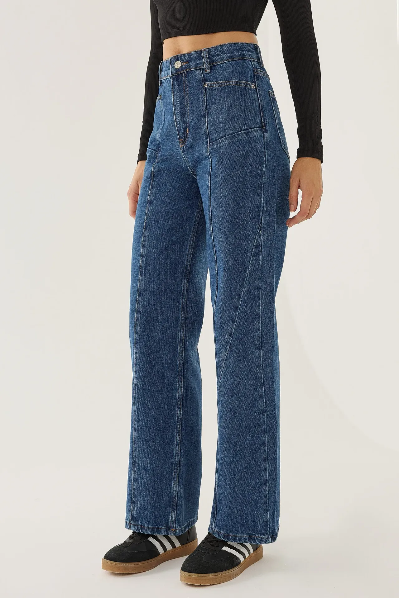 Wide Leg Jeans with Stitch Detail 