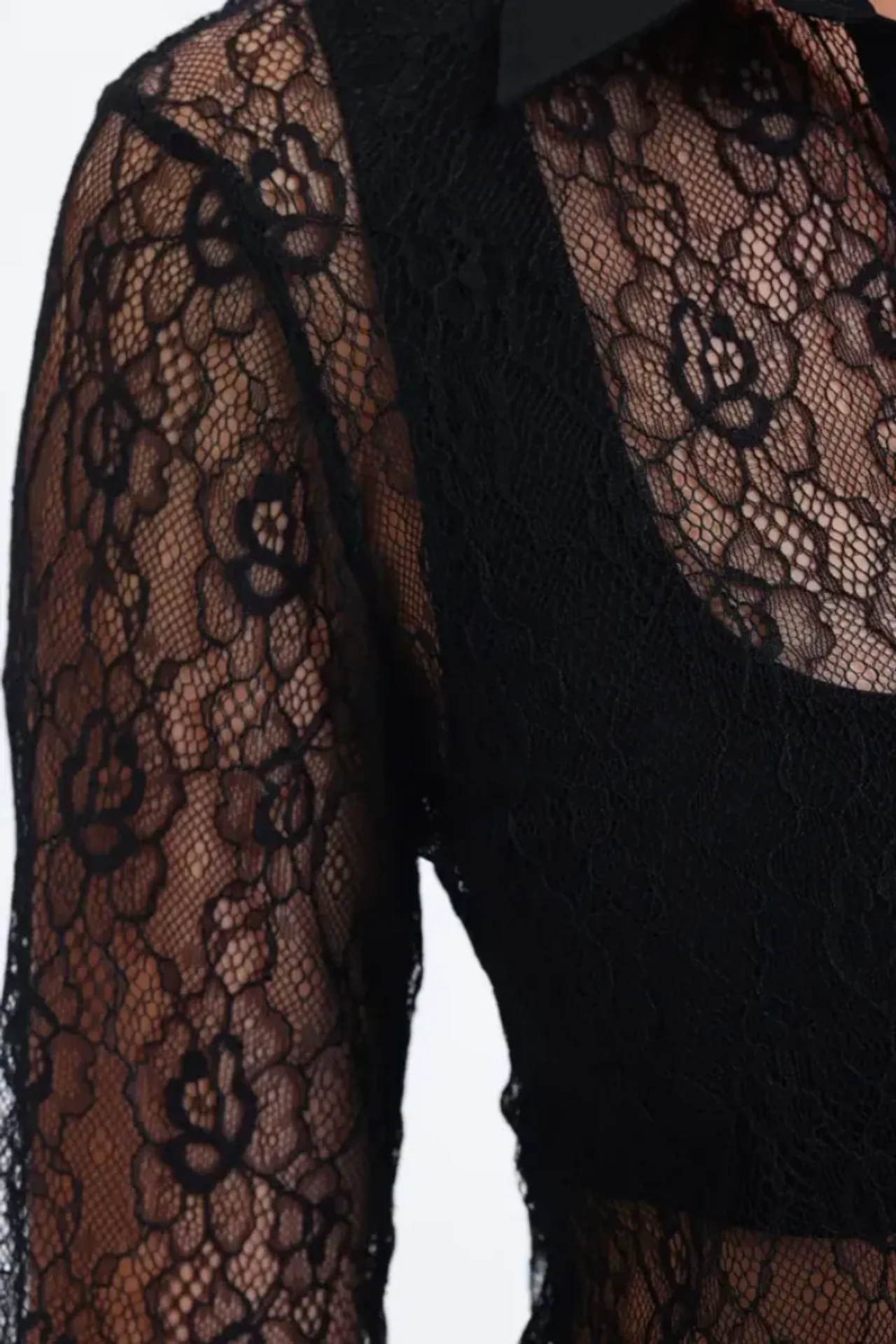 Polo Collar Lace Buttoned Blouse